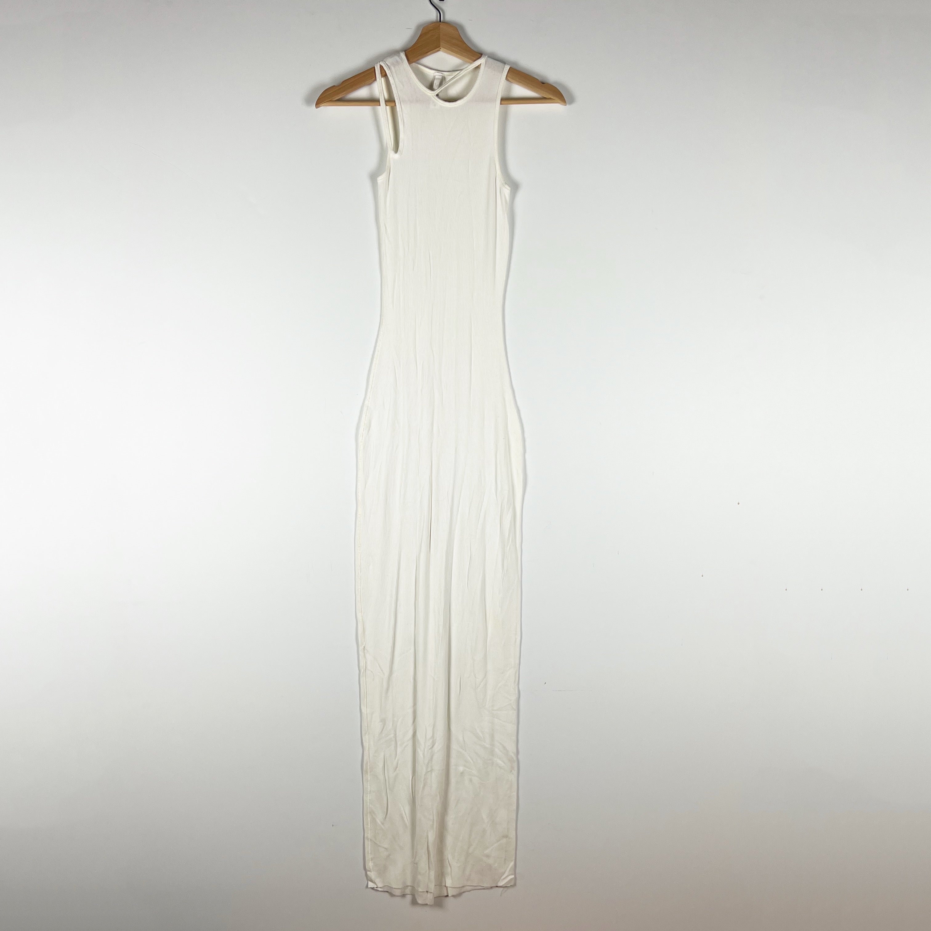 SKIMS Soft White Lounge Ribbed Stretch Cut Out Scoop Neck Sleeveless Maxi Dress