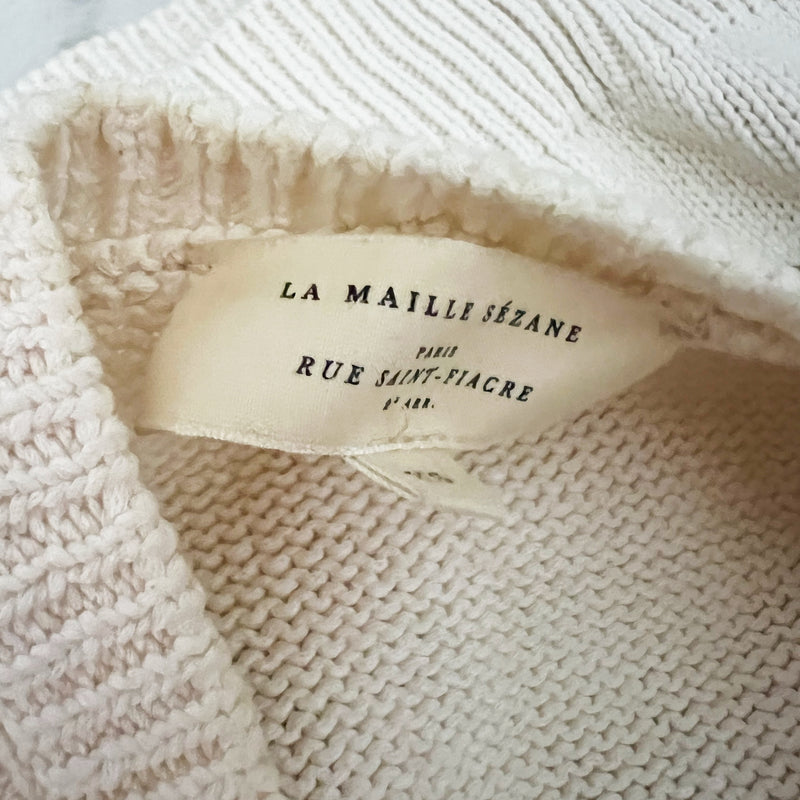 Sezane Leontine Cotton Henley Button Collar Pullover Jumper Sweater Ecru Camel