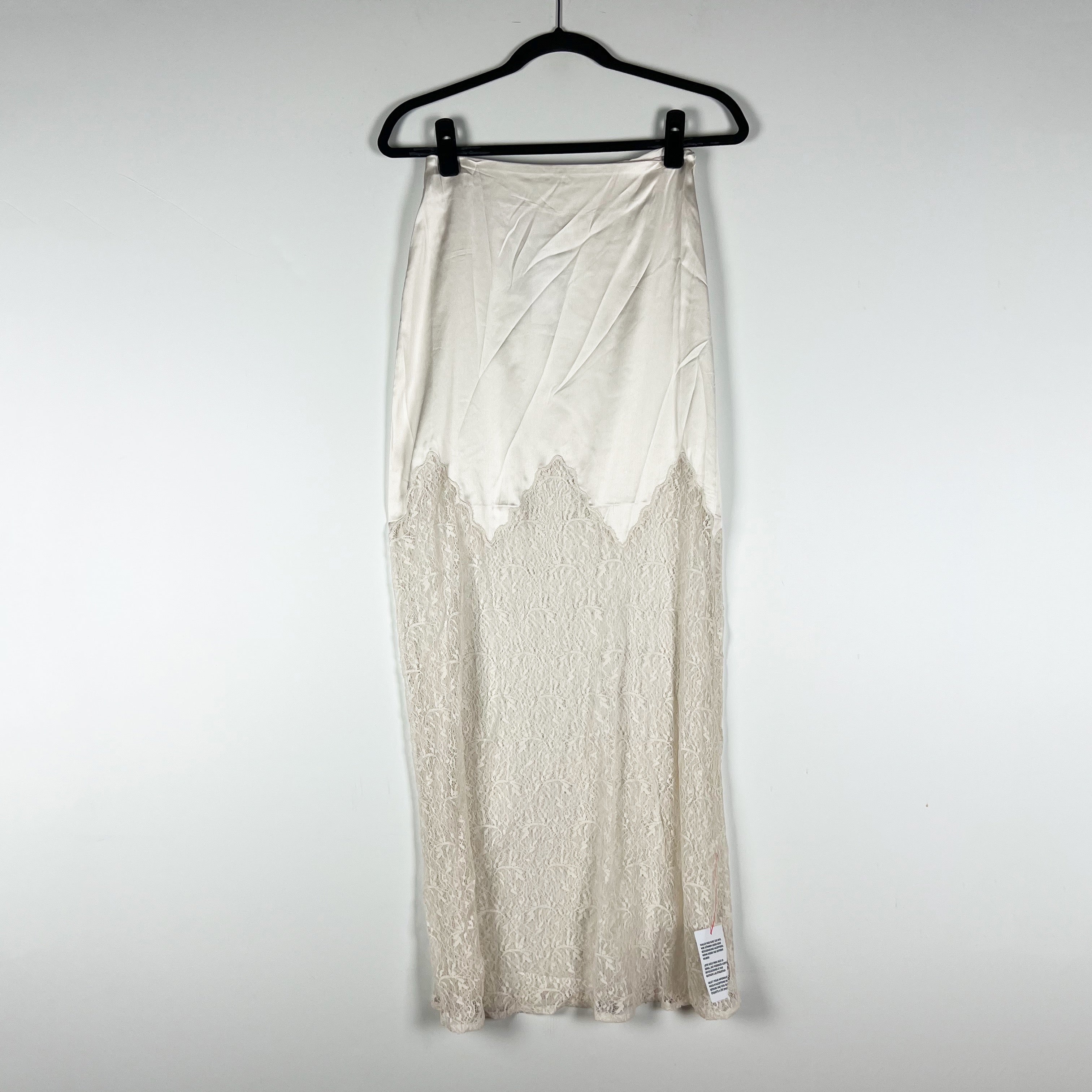NEW Topshop Ivory Satin Asymmetrical Hem Sheer Lace Straight Slip Skirt 2