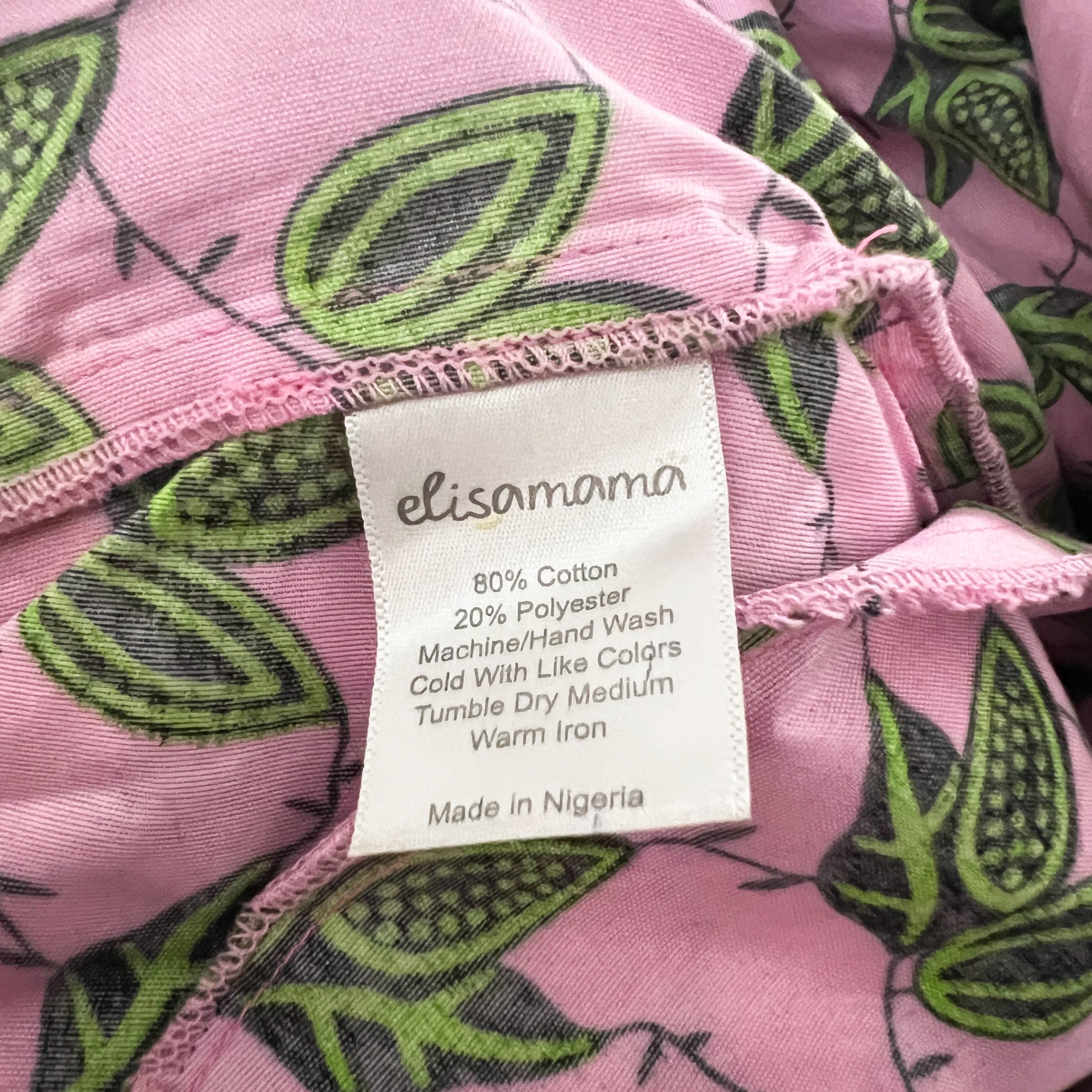 Elisamama June Cotton Stretch Smocked Bodice Puff Sleeve Mini Dress Pink Green S