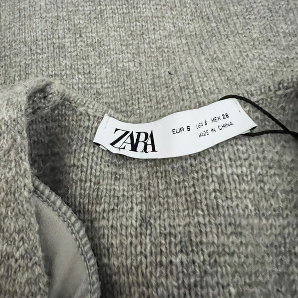 NEW Zara Wool Blend Stretch Knit One Button Cardigan Sweater Gray Small
