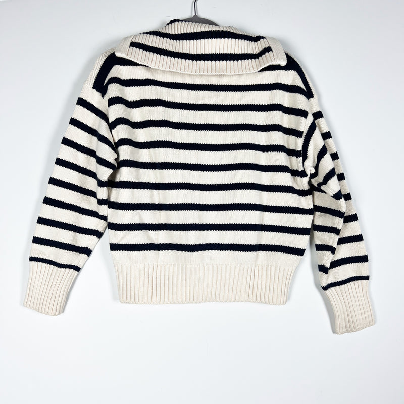Zara Women's Cotton Knit Stretch Funnel Neck spread Collar Striped Sweater Small