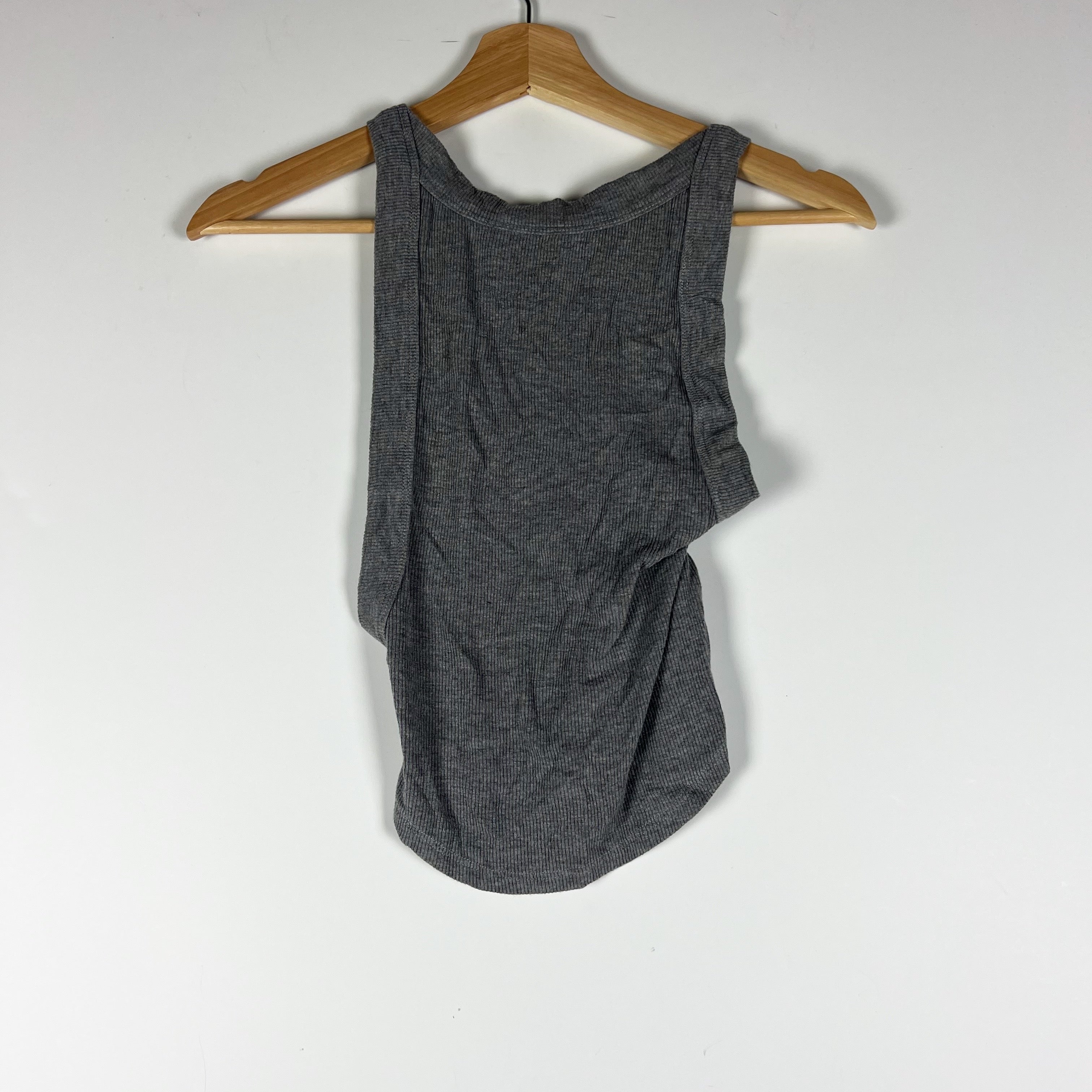 The Line By K Ximeno Ribbed Knit Stretch Strappy Tank Top Heather Grey XS