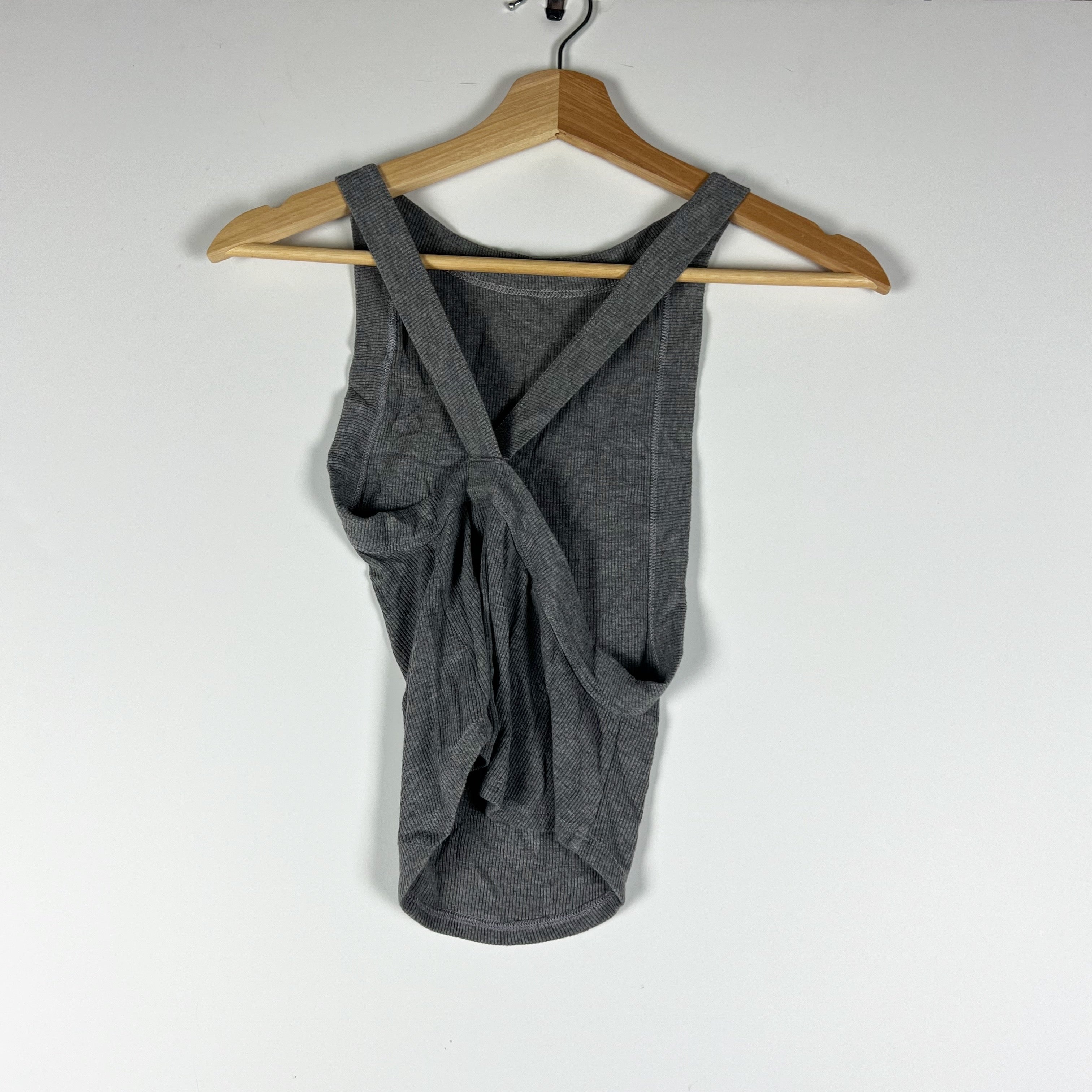 The Line By K Ximeno Ribbed Knit Stretch Strappy Tank Top Heather Grey XS