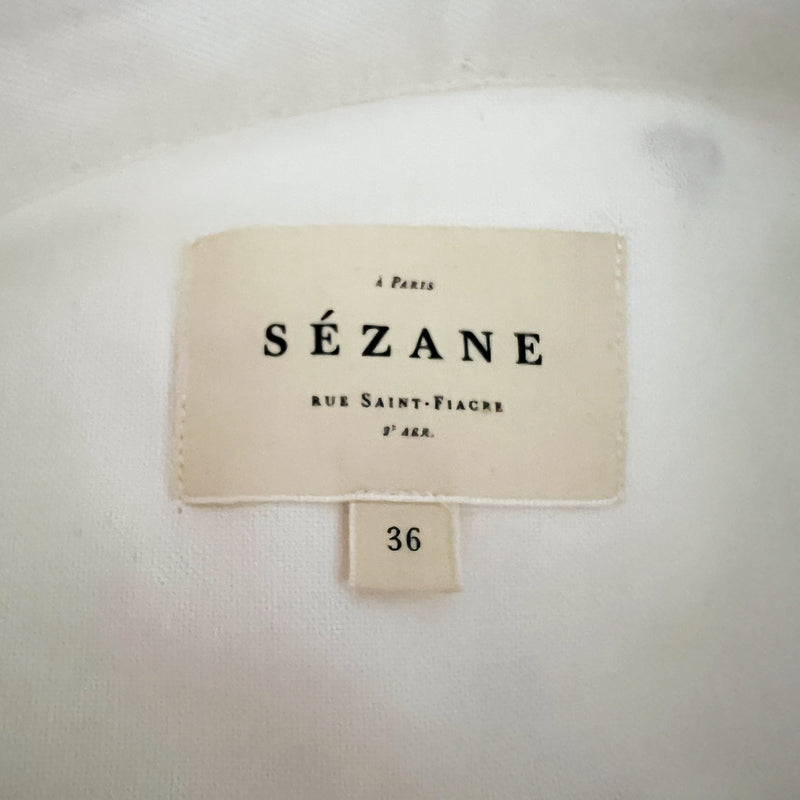 Sezane Max Shirt Cotton Embroidered Blue Hearts Collared Button Down Blouse Top