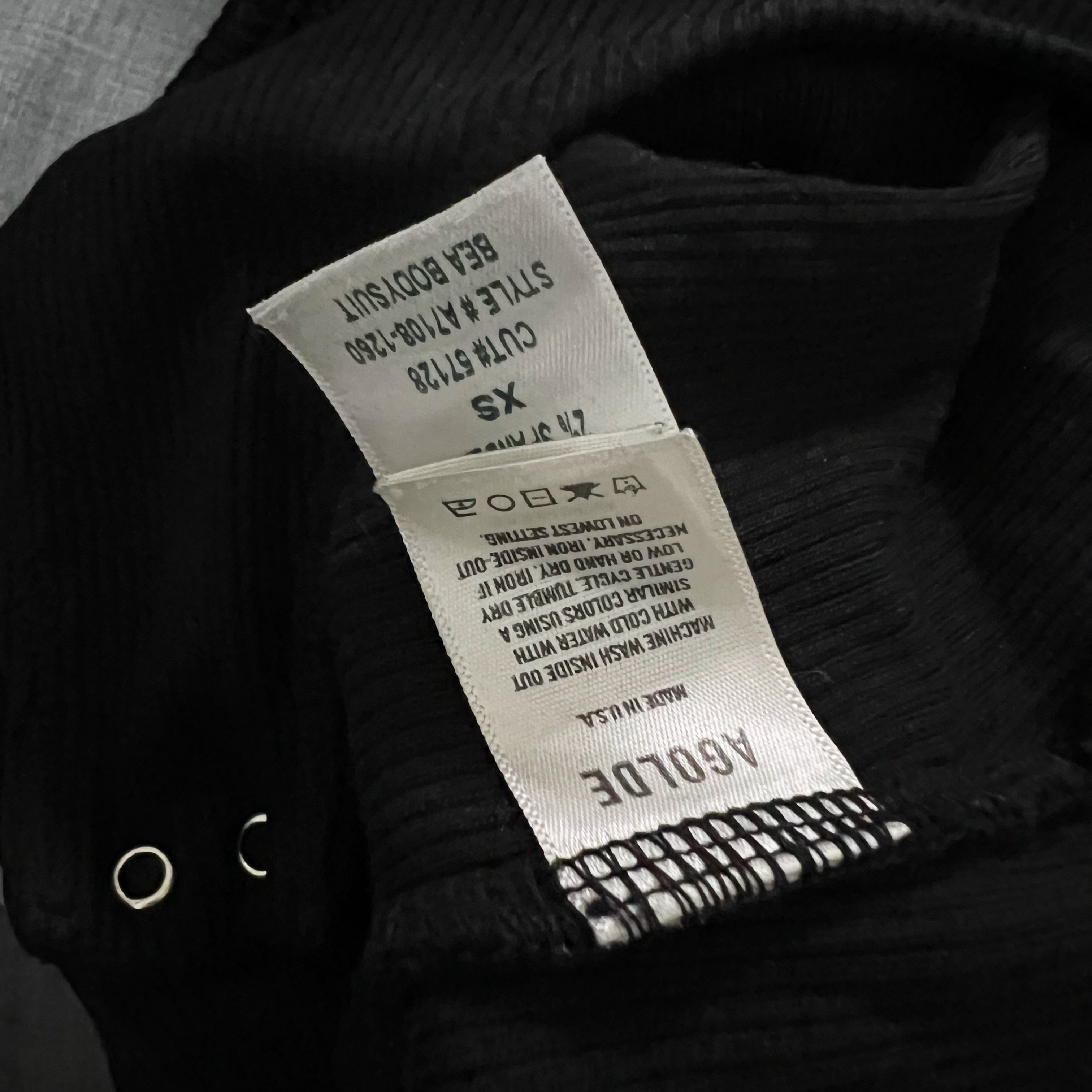 Agolde Bea Cutaway Ribbed Knit Stretch One Long Sleeve Bodysuit Solid Black XS