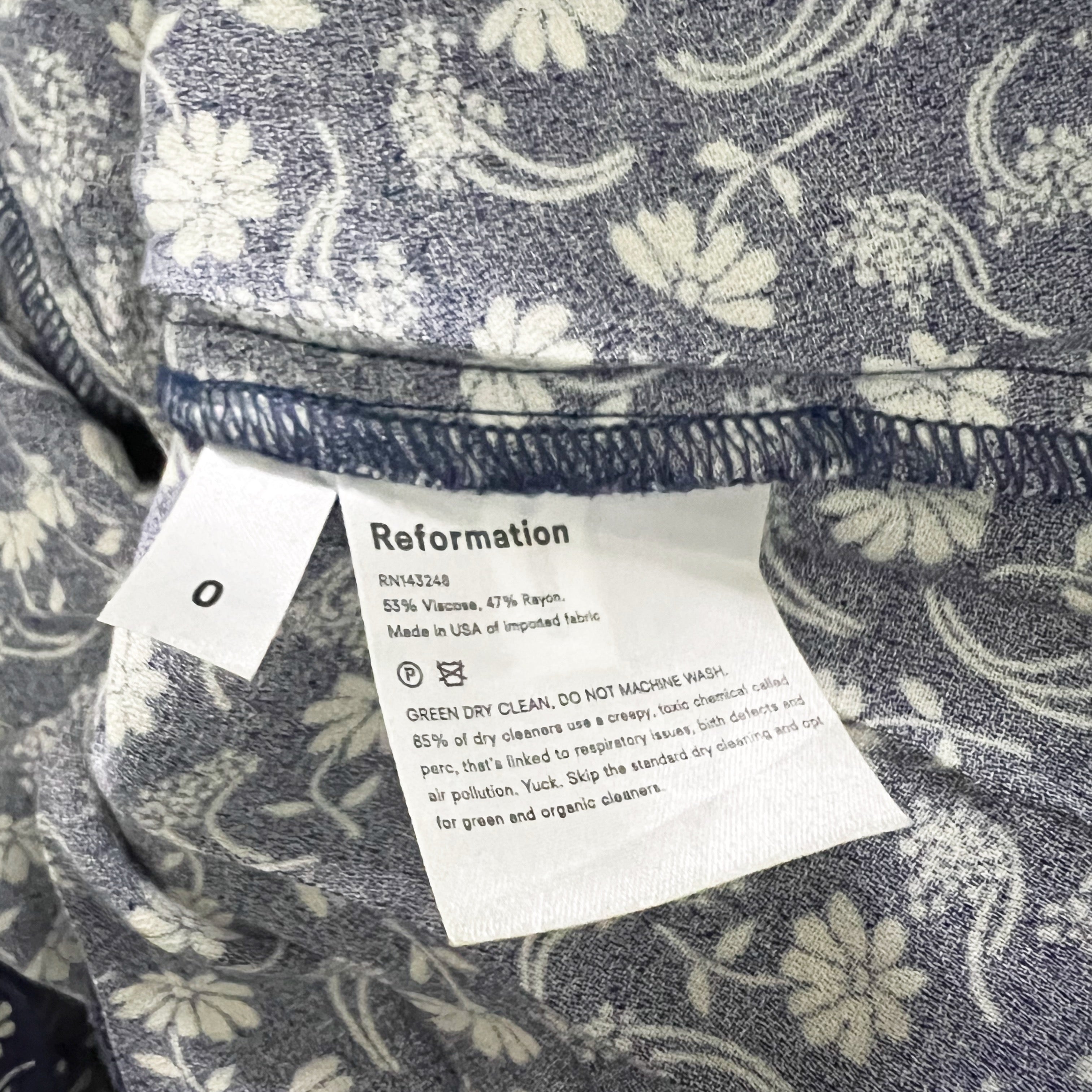 Reformation Sidecar Smocked Stretch Bodice Long Sleeve Mini Ruffle Dress Blue 0