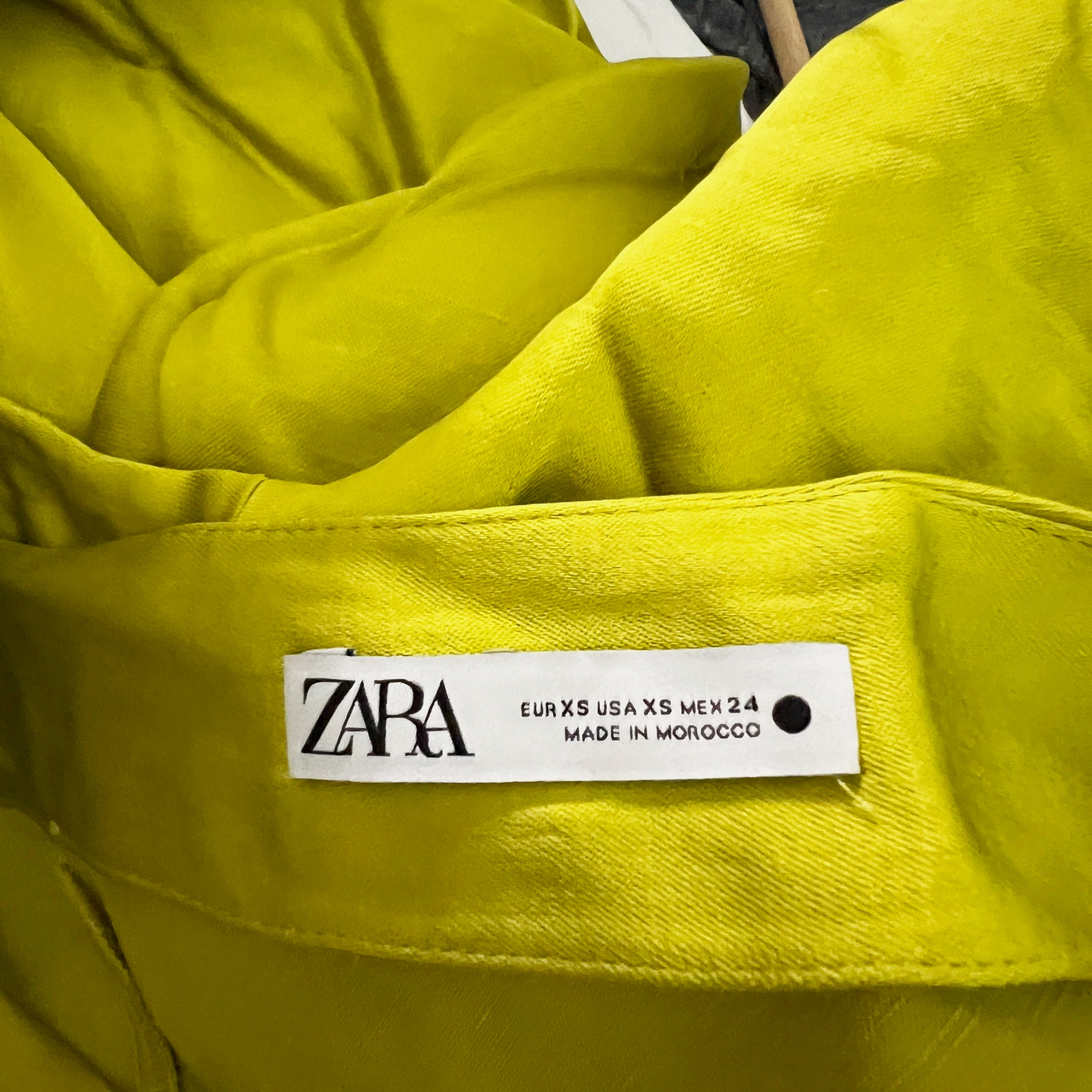 Zara Lime Green Satin One Shoulder Long Sleeve Midi Dress XS