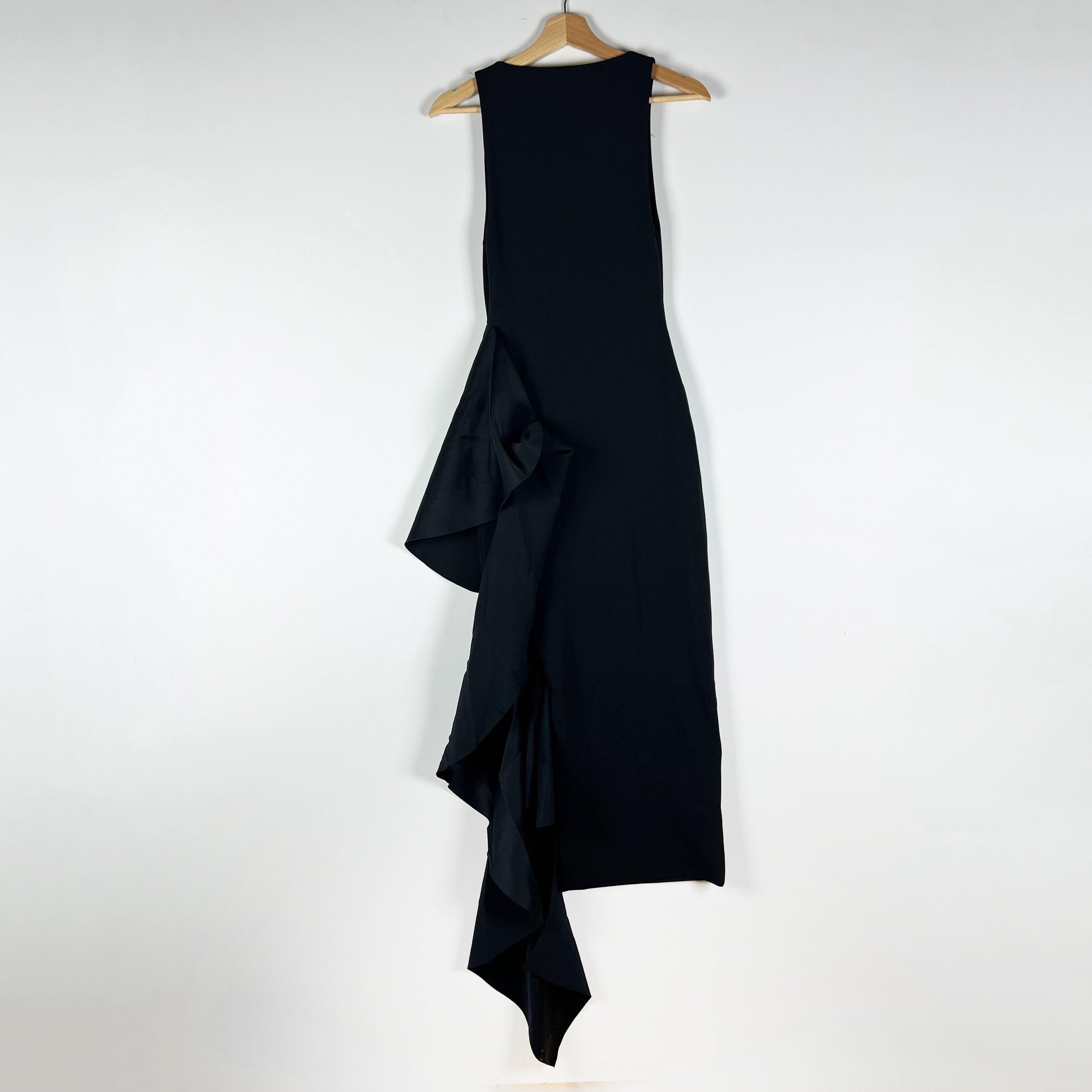 Solace London Naya Sleeveless Scoop Neck Scuba Ruffle Frill Midi Dress Black S