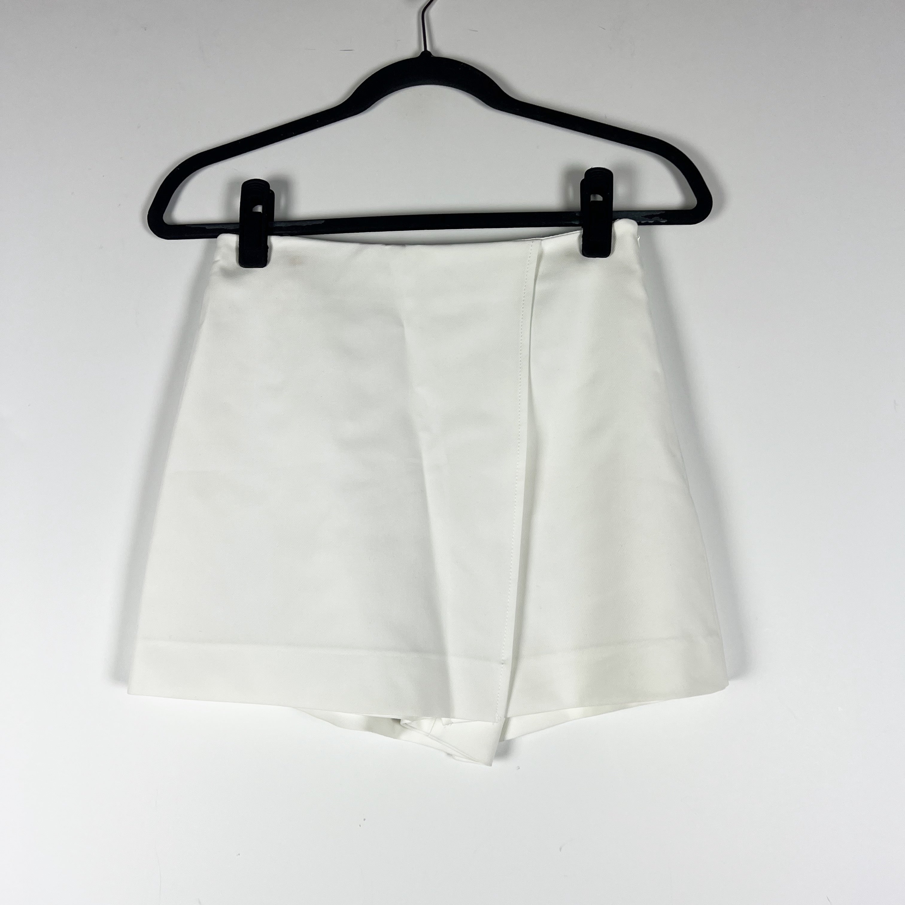 NEW Zara Crepe Draped Overlay Faux Wrap Mini Skort Skirt Shorts White XS