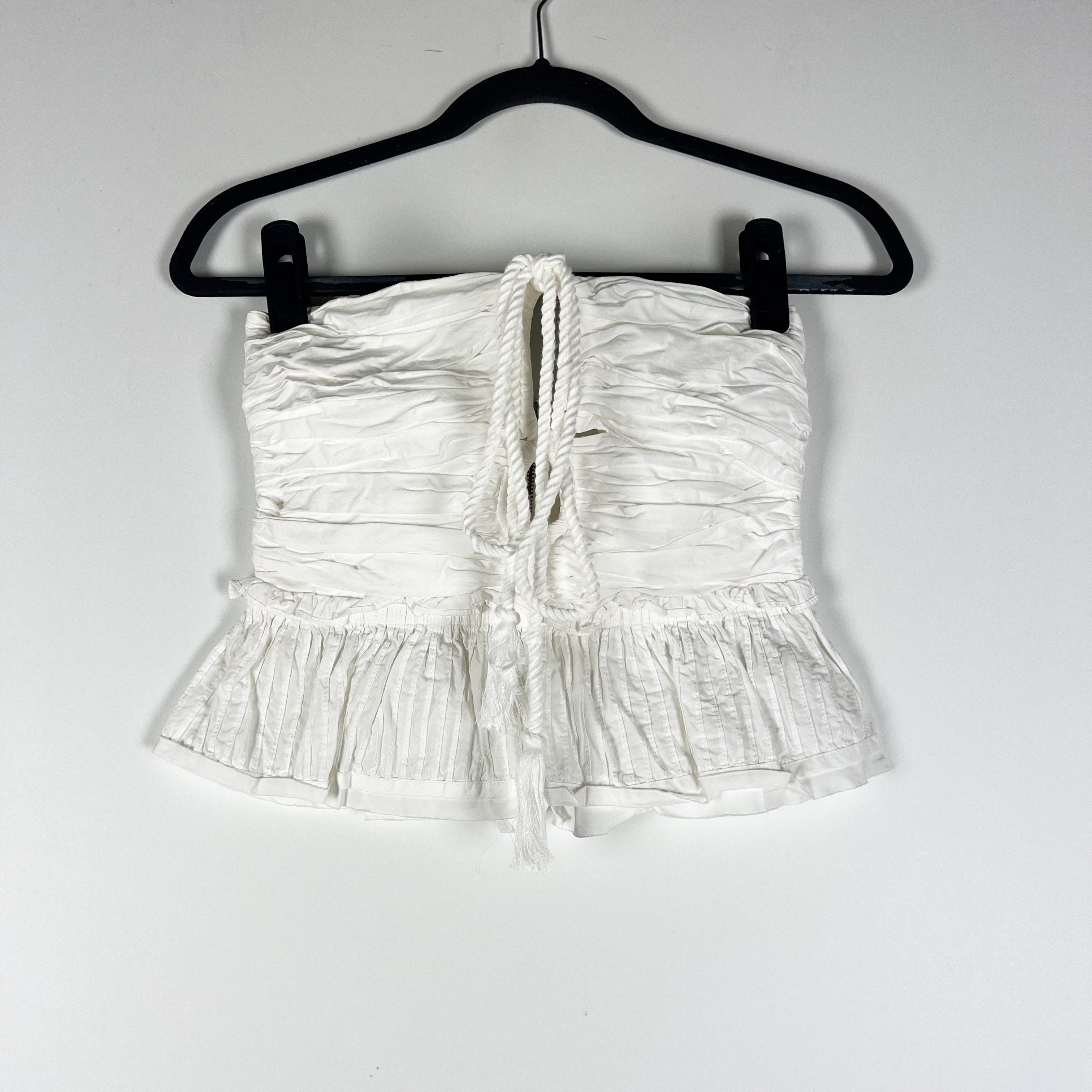 Ulla Johnson Adaleigh Cotton Ruched Ruffe Halter Neck Tank Top White 0