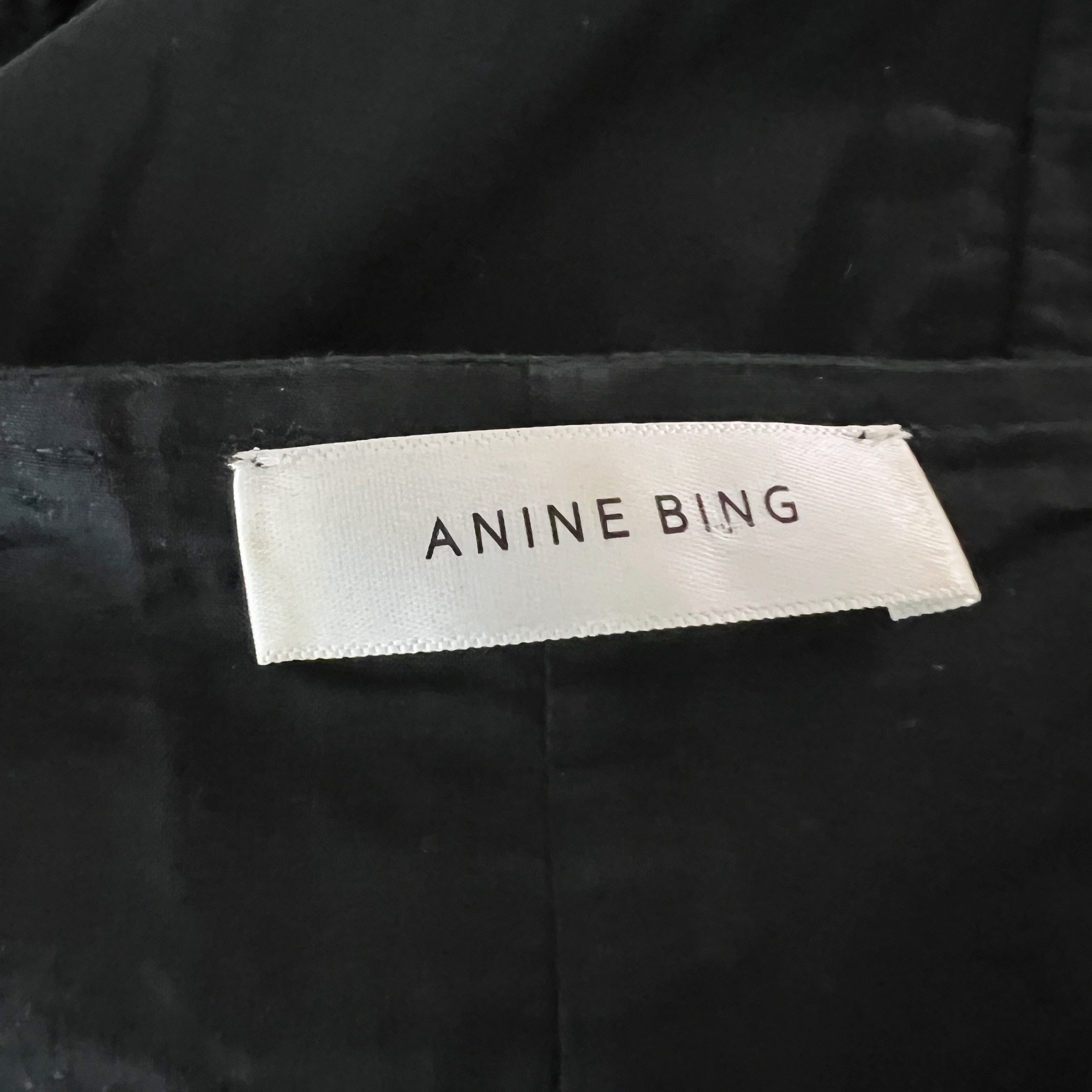 Anine Bing Peyton Cotton Poplin V Neck Long Sleeve Mini Pullover Dress Black XS