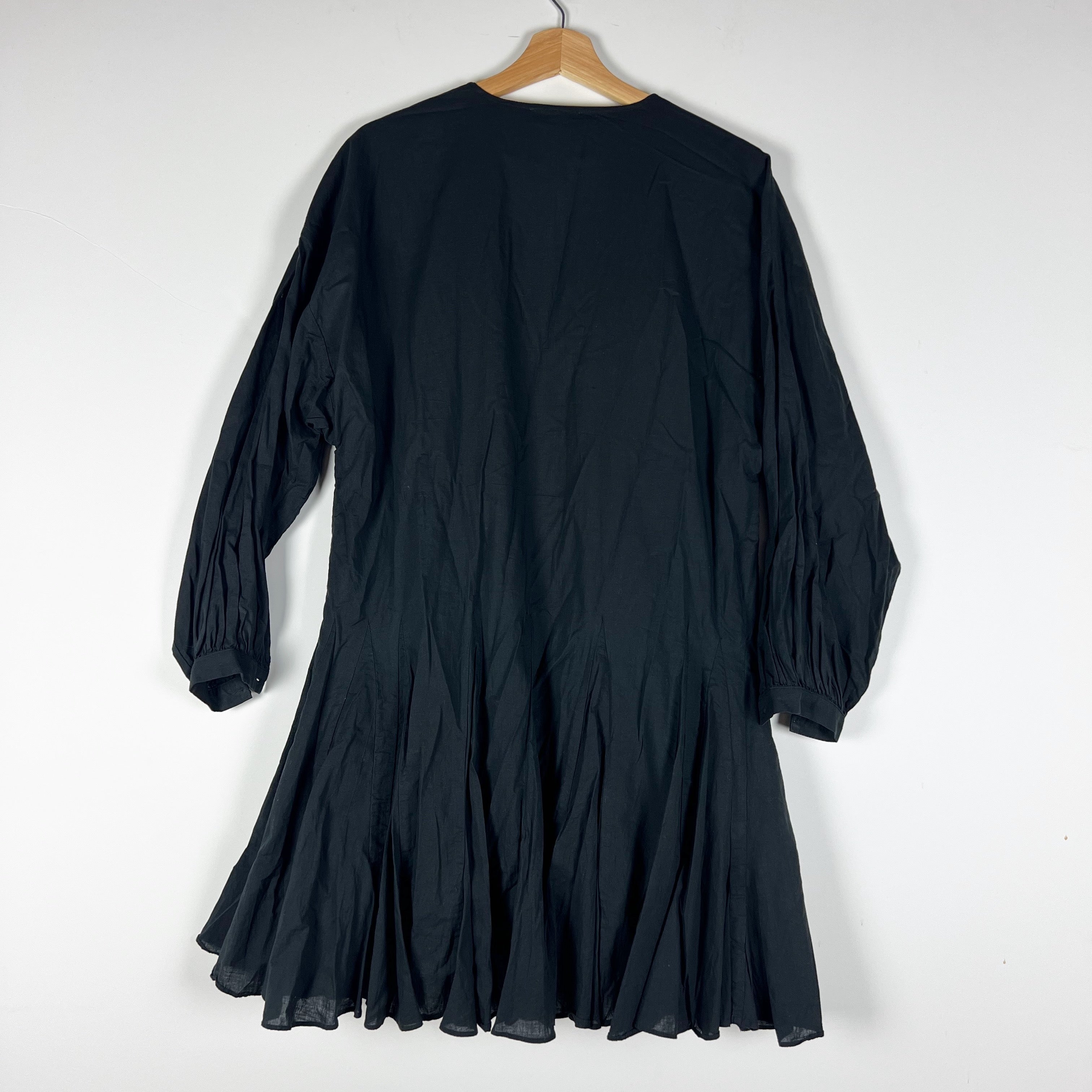 Anine Bing Peyton Cotton Poplin V Neck Long Sleeve Mini Pullover Dress Black XS