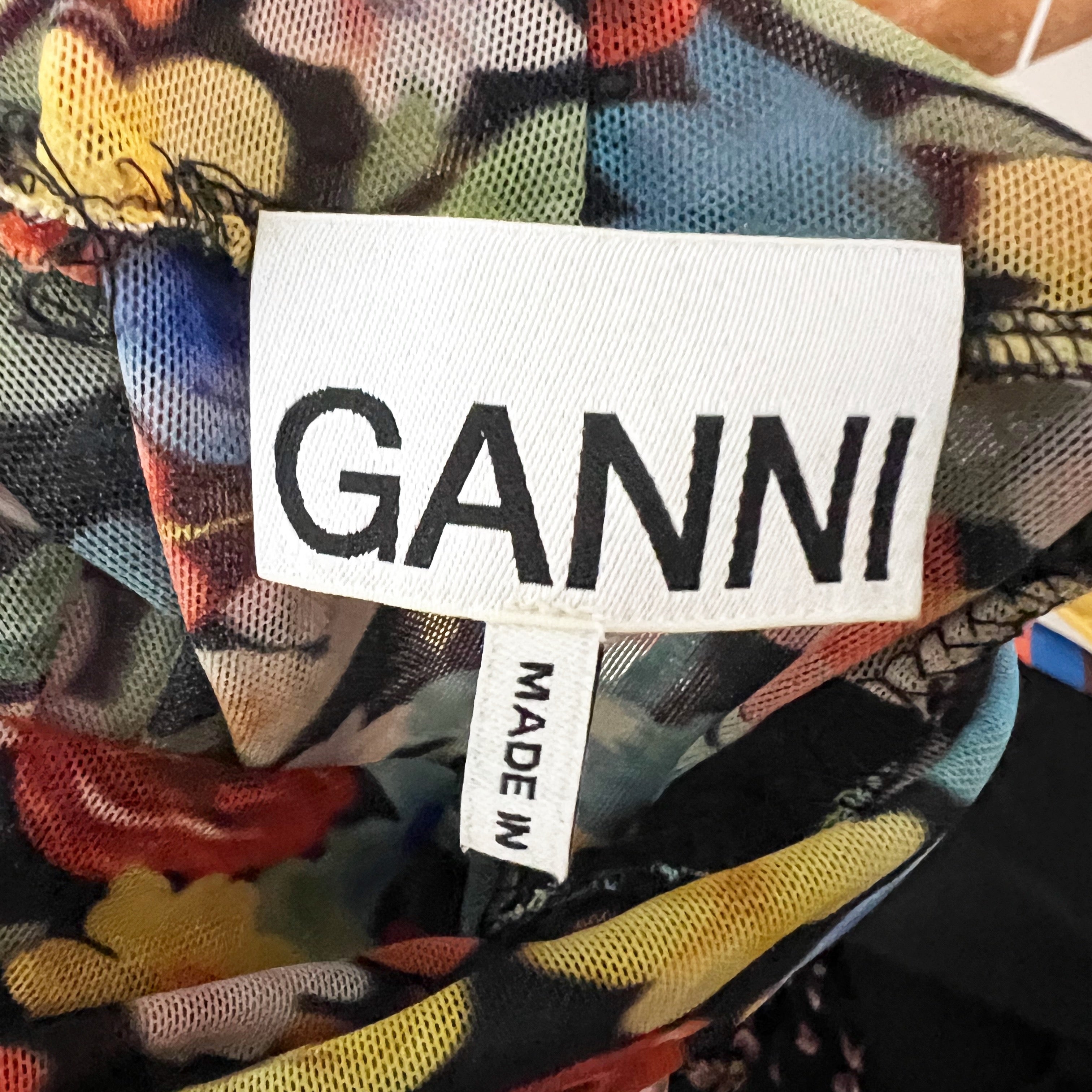 Ganni Women's Floral Flower Print Pattern Semi Sheer Mesh Turtleneck Sweater Top