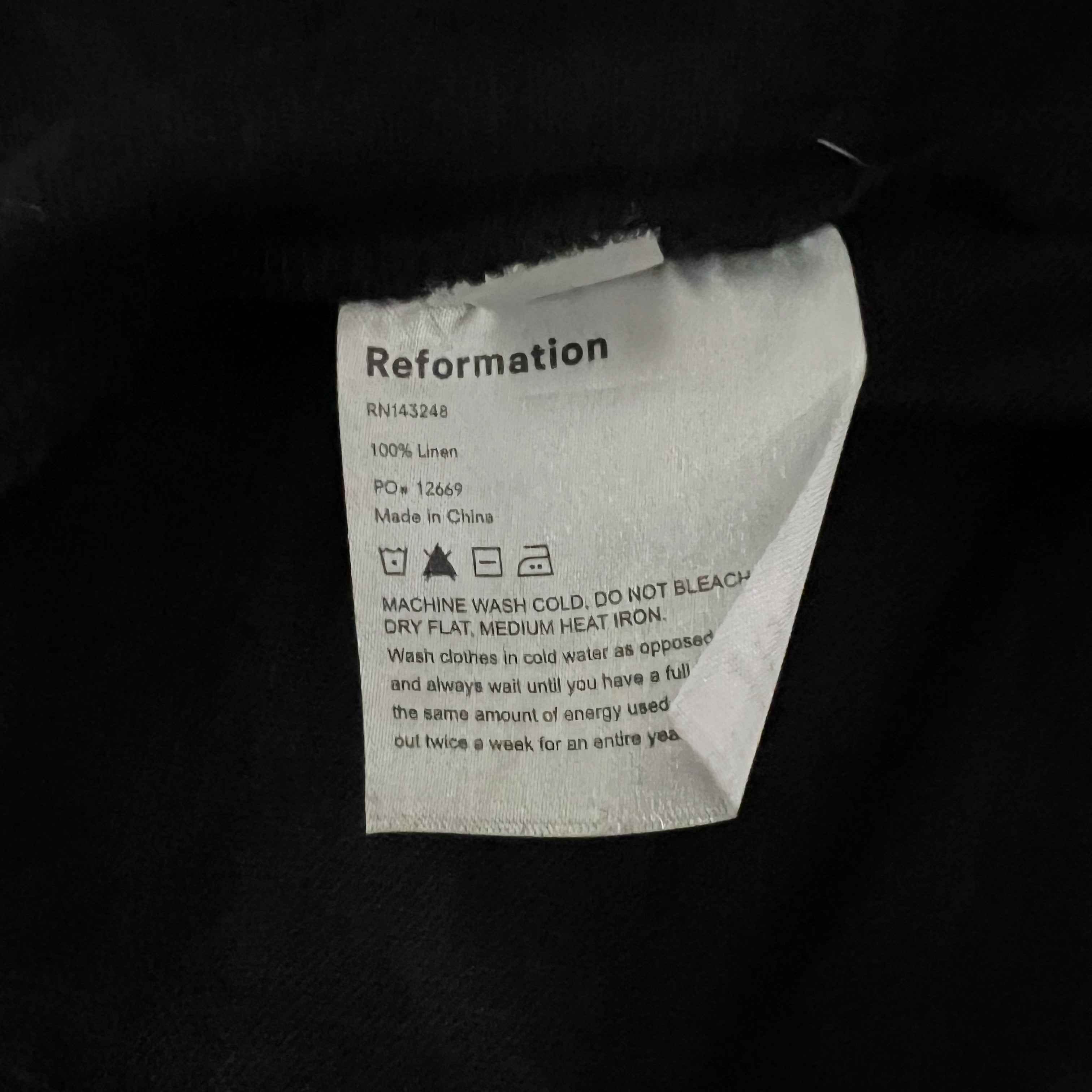 Reformation Hyland Linen Smocked Stretch Bodice Square Neck Long Sleeve Dress XS