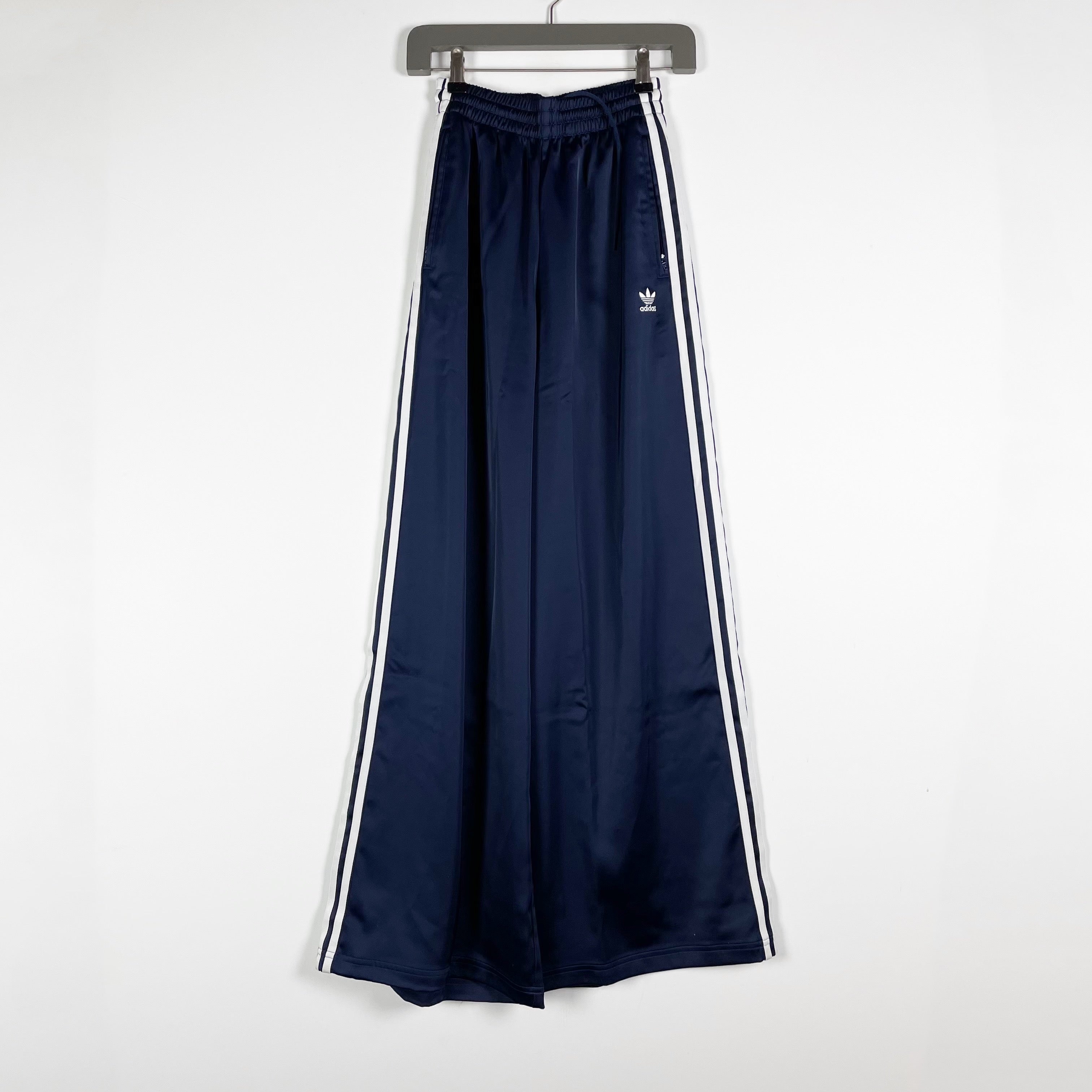 Adidas Women's Wide Leg Side Stripe Athletic Trousers Pants Navy Blue 00