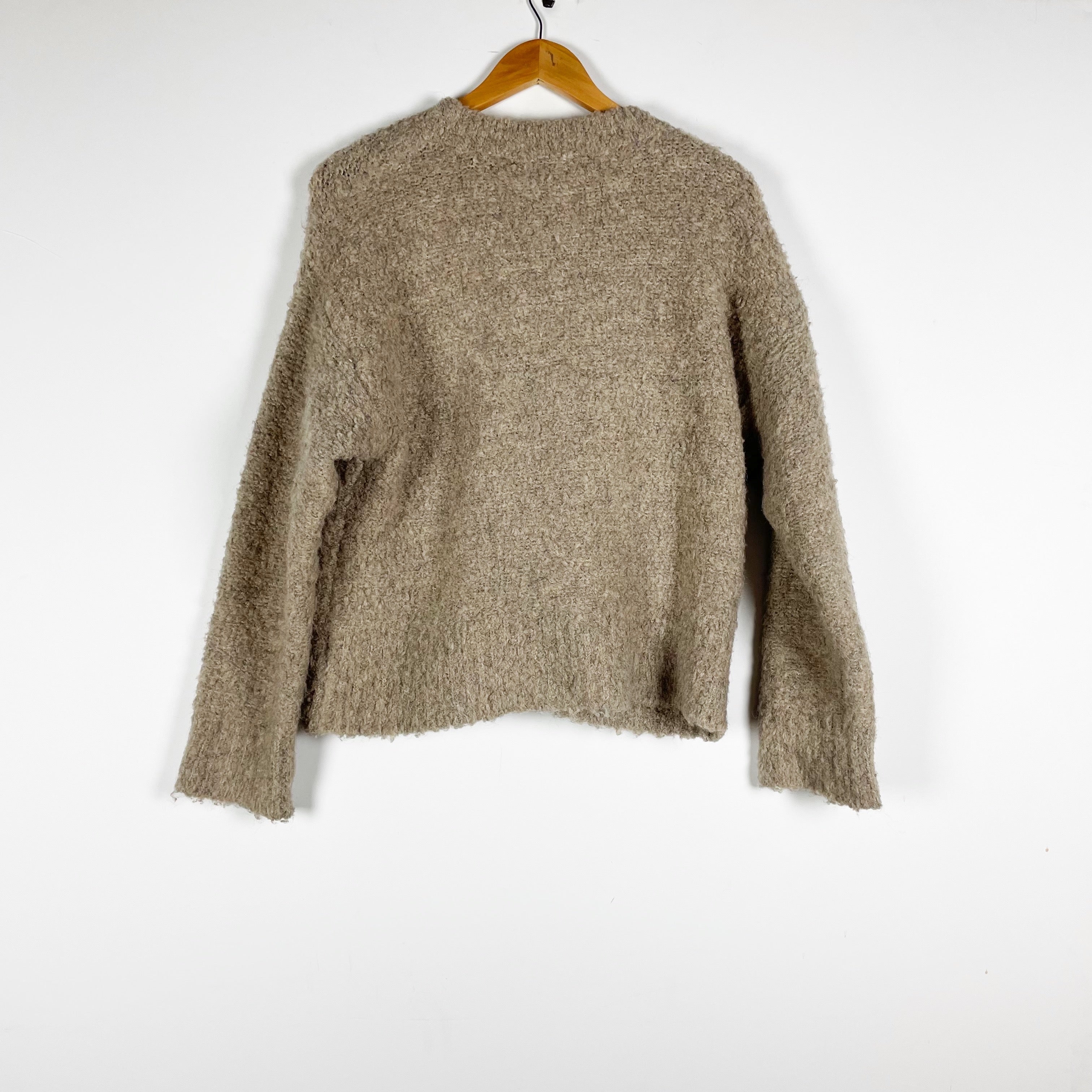 Le Bon Shoppe Chaud Wool Blend Knit Stretch Button Front Cardigan Sweater Beige