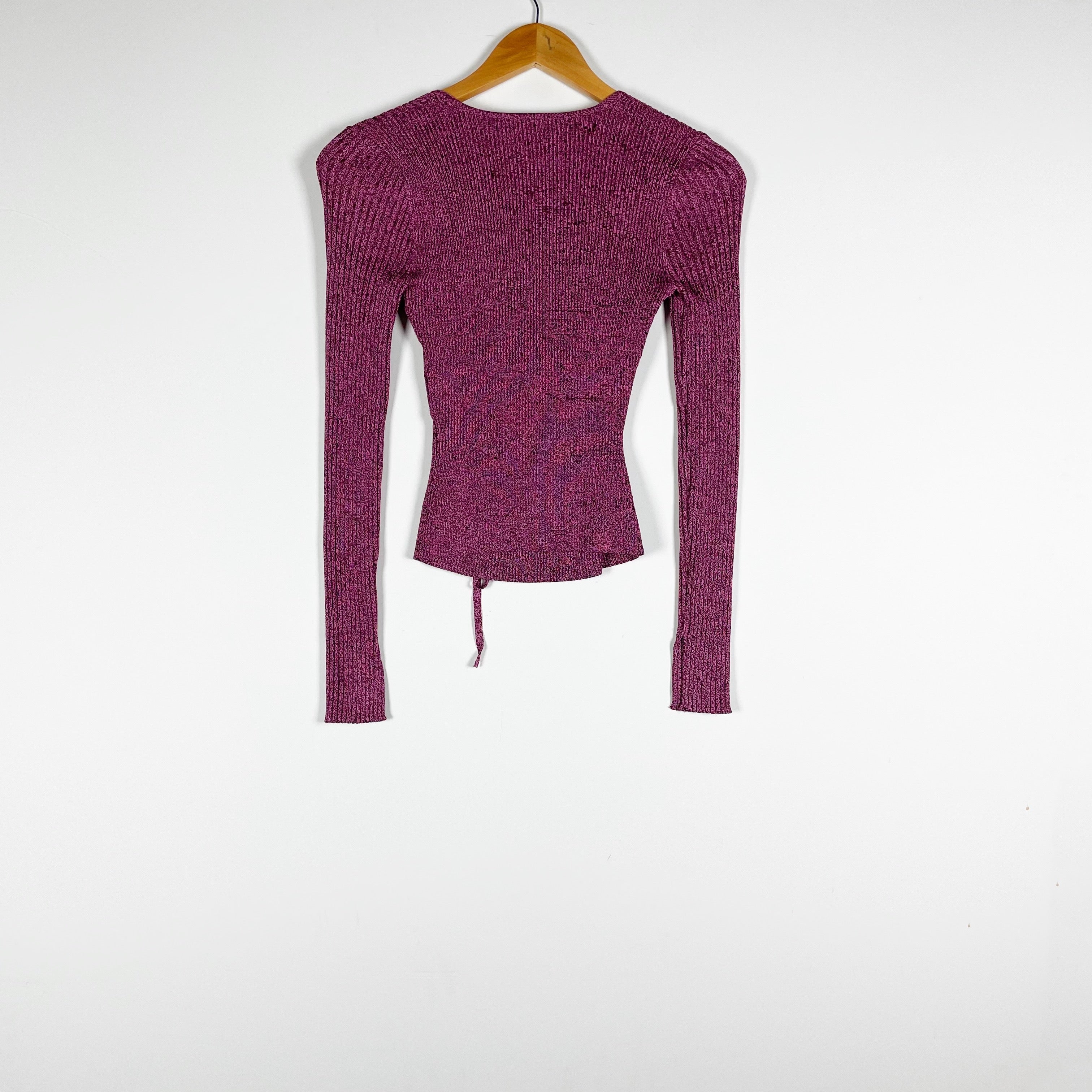 Jonathan Simkhai Alexia Compact Rib Cut Out Sweetheart Pullover Sweater Purple