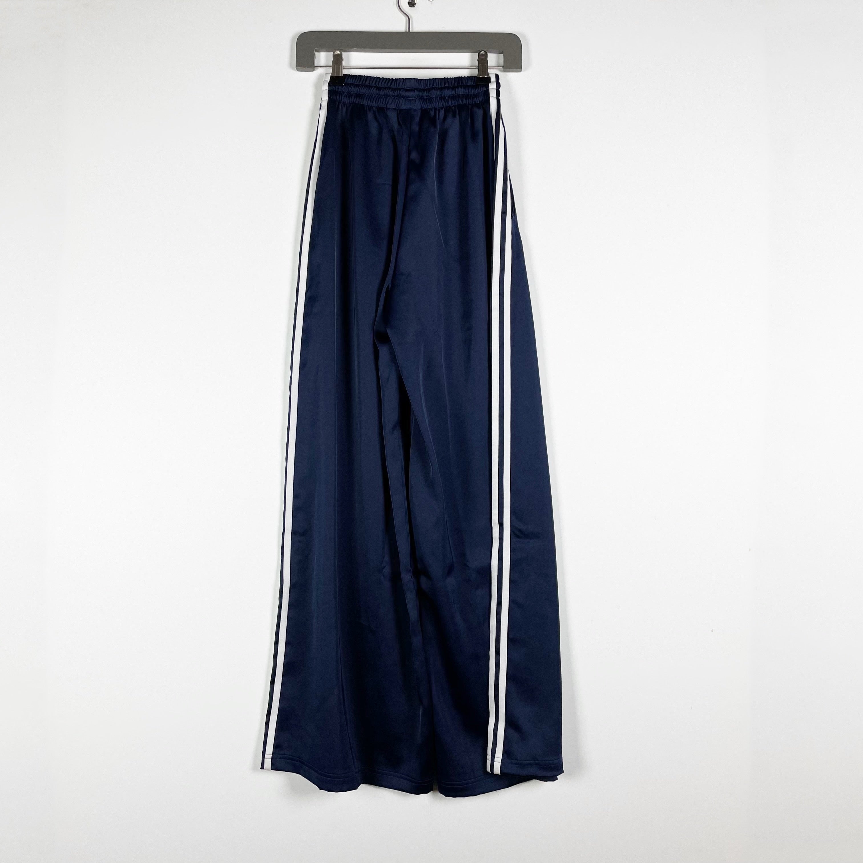Adidas Women's Wide Leg Side Stripe Athletic Trousers Pants Navy Blue 00