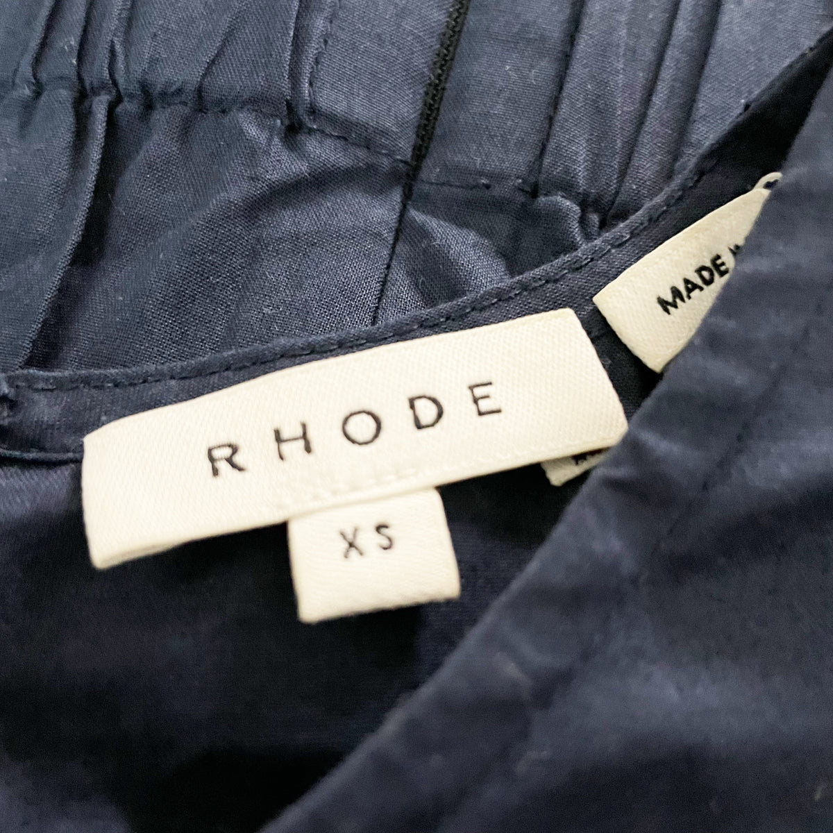 Rhode Pia Cotton Poplin Ruched Draped Puff Sleeve Mini Dress Navy Blue XS