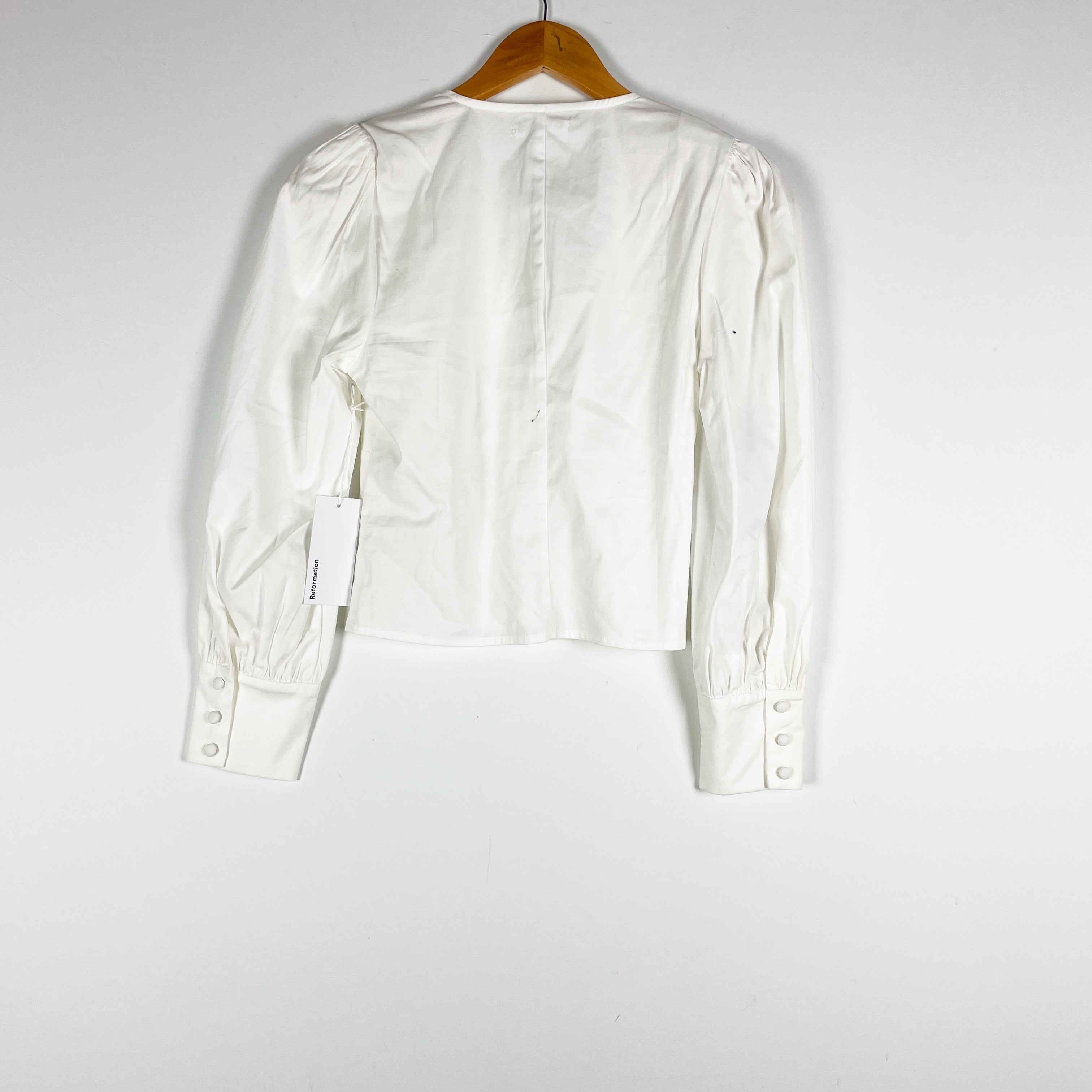 NEW Reformation Lawrence Organic Cotton Poplin Button Front Long Sleeve Blouse 2