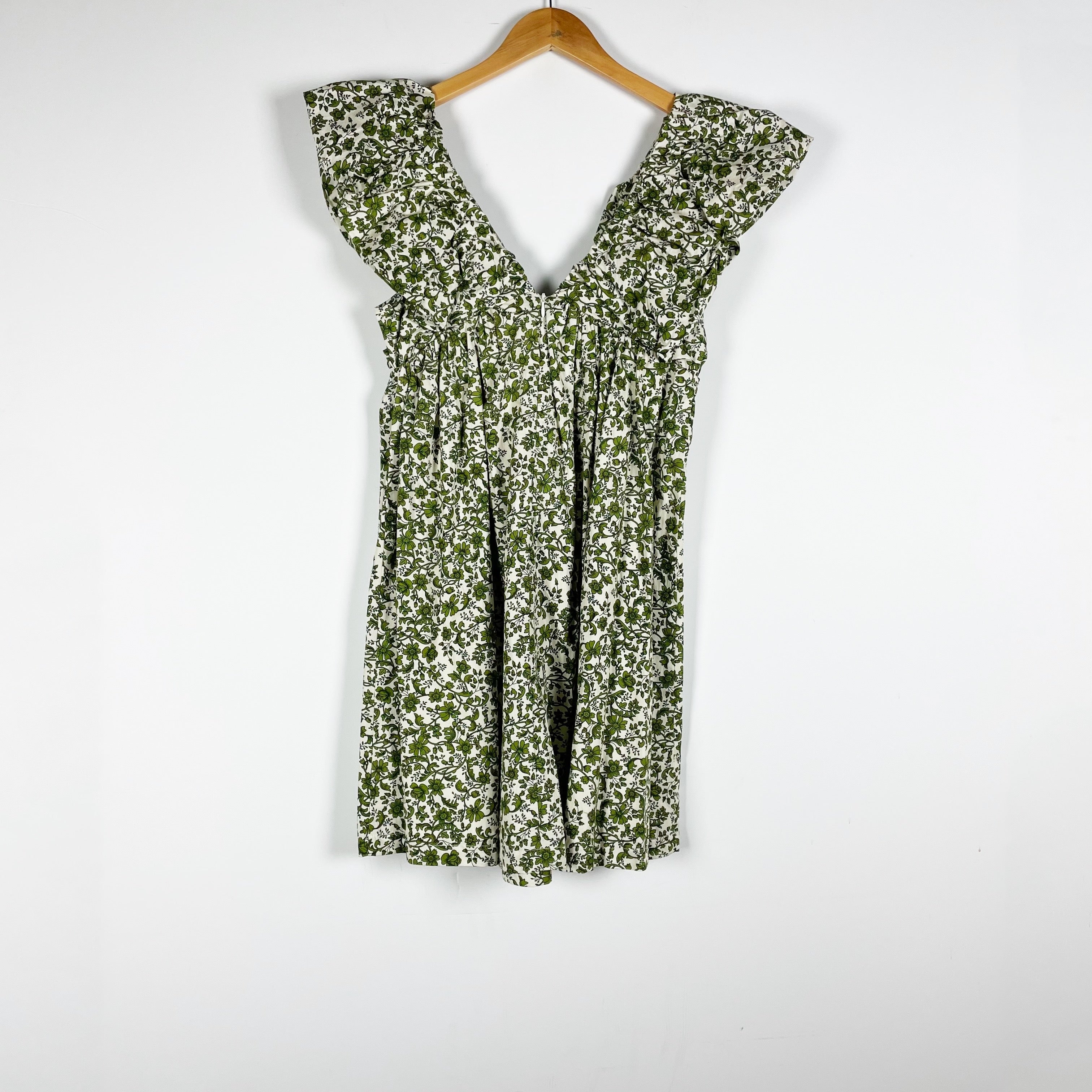 O.P.T Didi Cotton Poplin Freen Floral Flower Velvet Velour Bow Mini Dress XS
