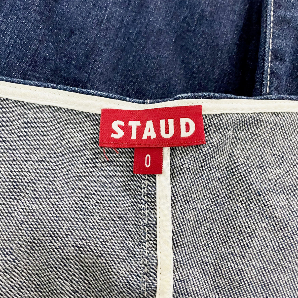 Staud Sur Sweetheart Neck Cotton Stretch Puff Sleeve Mini Denim Jean Dress 0