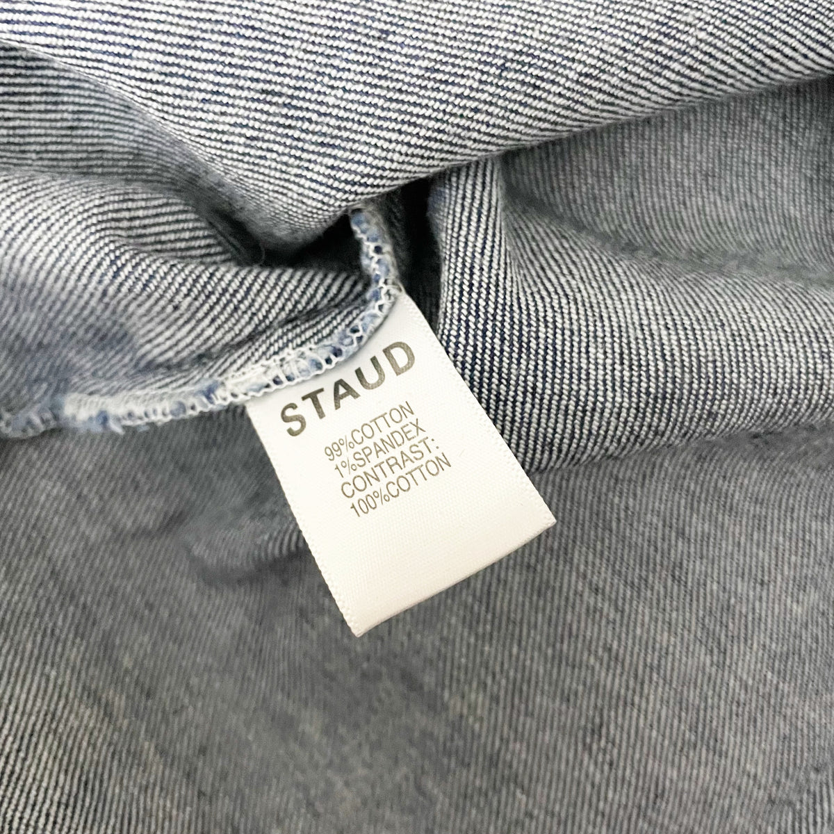 Staud Sur Sweetheart Neck Cotton Stretch Puff Sleeve Mini Denim Jean Dress 0