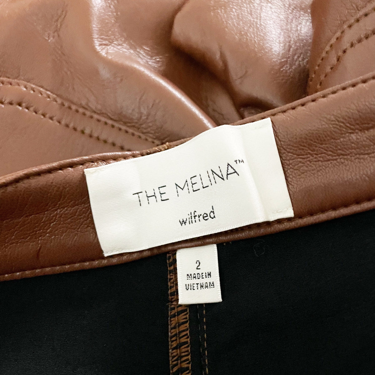 Wilfred Aritzia The Melina Faux Vegan Leather Straight Leg Trouser Pants Brown 2