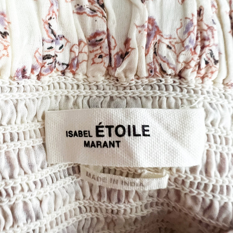 Isabel Marant Naomi Cotton Smocked Stretch Frill Ruffle Mini Skirt Pink Floral