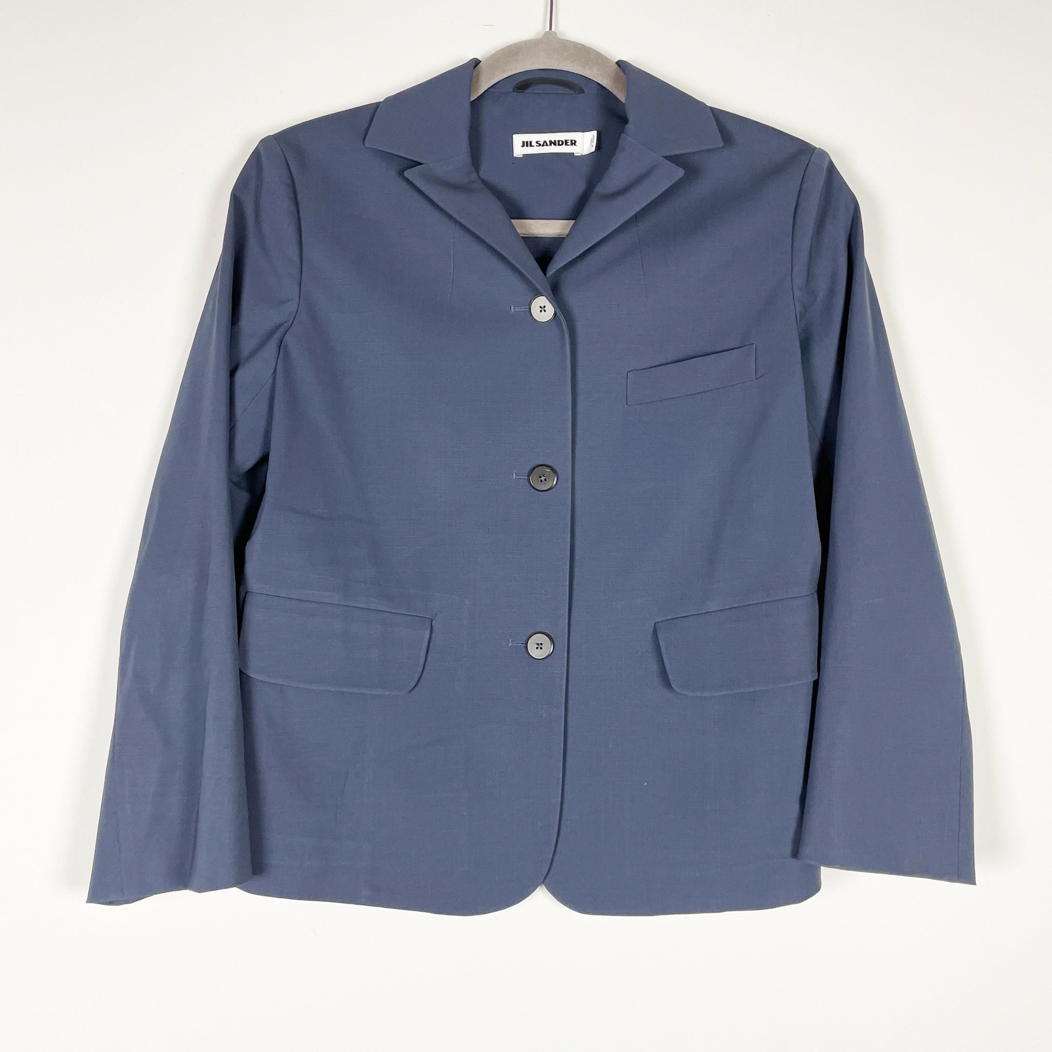 Jil Sander Wool Blend Stretch Three Button Lightweight Collared Blazer Jacket