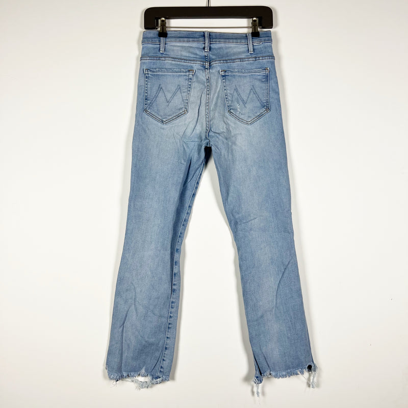 Mother Denim The Hustler Ankle Chew Cotton Distressed Flare Petal Plucker Jeans