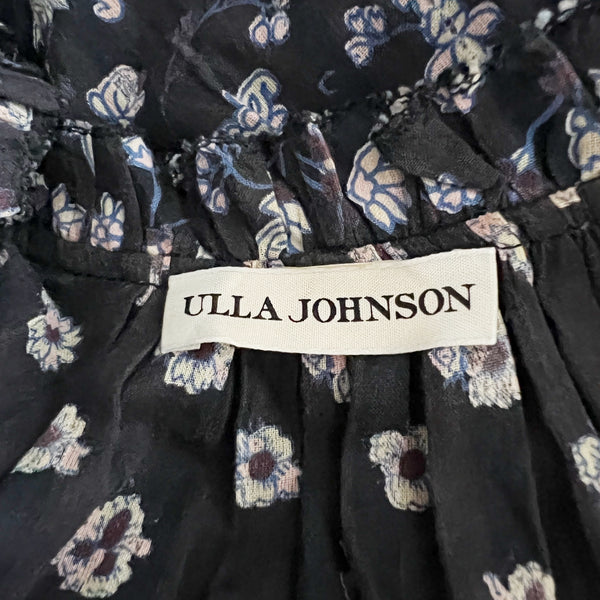 Ulla Johnson Essie Cotton Ruffle Micro Floral Print Prairie Skirt Dress Midnight