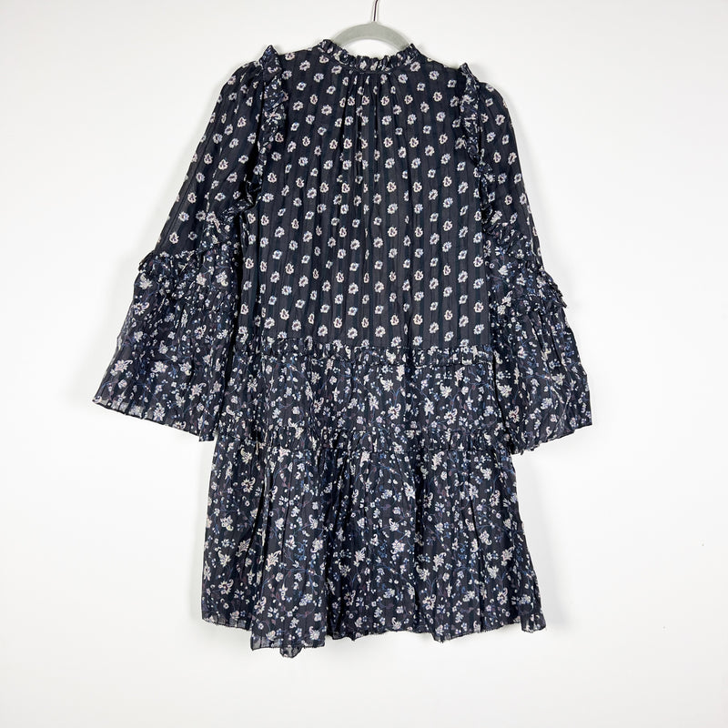 Ulla Johnson Essie Cotton Ruffle Micro Floral Print Prairie Skirt Dress Midnight