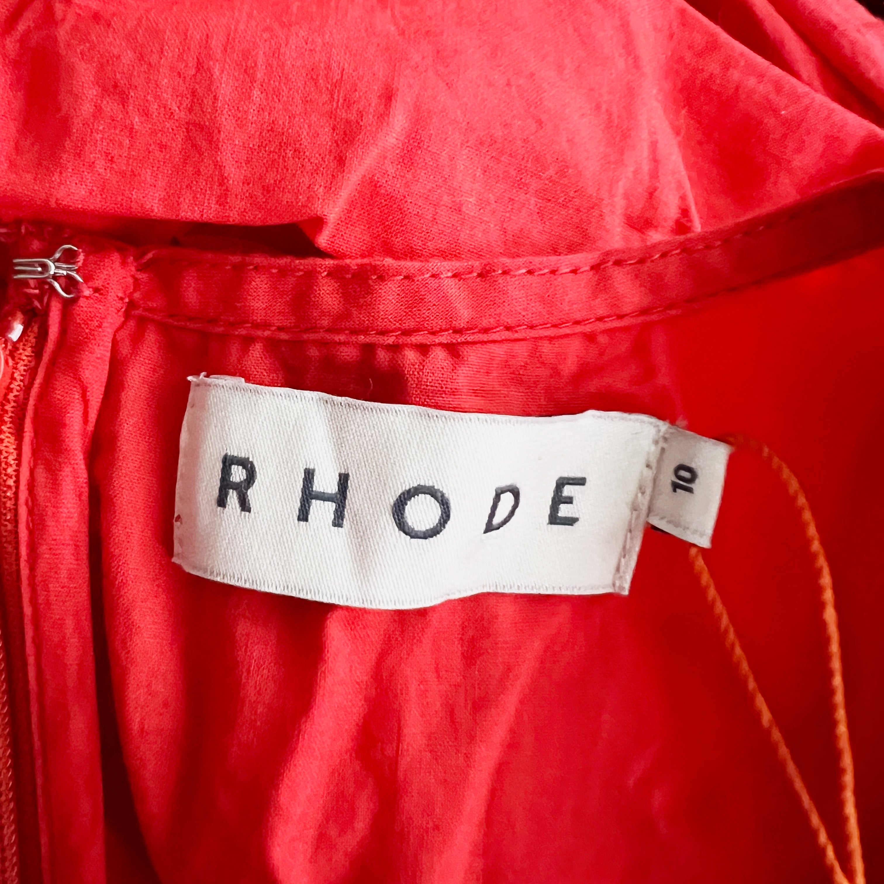 NEW Rhode Pia Organic Cotton Puff Half Sleeve Ruffle Mini Party Dress Chili Red