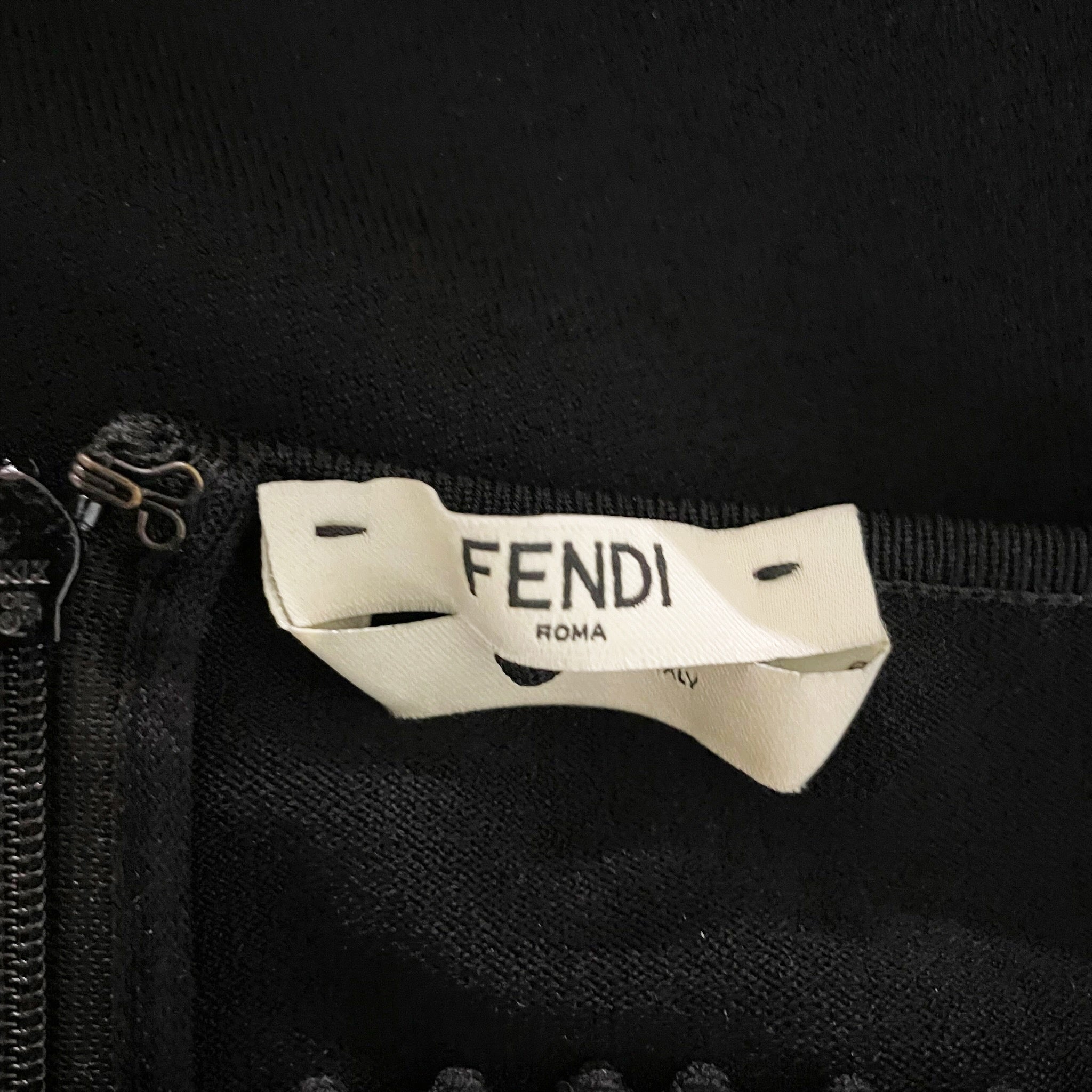 Fendi Roma Made In Italy Stretch Knit Perforated Lace Bell Sleeve Shift Dress S