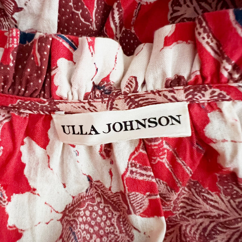 Ulla Johnson Liv Cotton Blend Tassel Tie Tiered Poppy Floral Flower Mini Dress