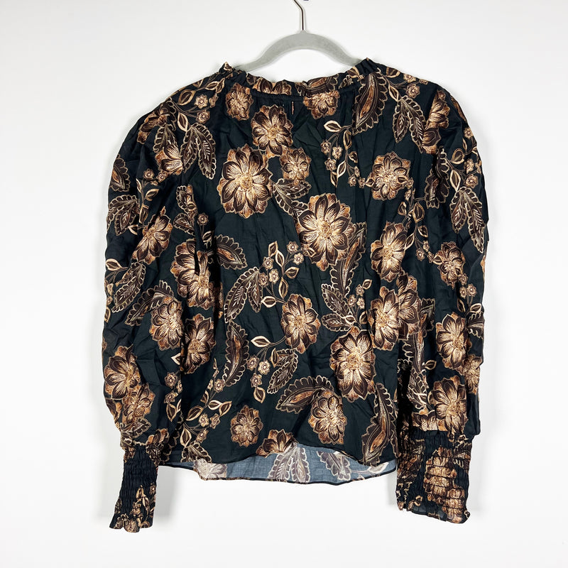 Misa Siena Cotton Blend Colombe D'or Flora Flower Print Long Sleeve Blouse Shirt