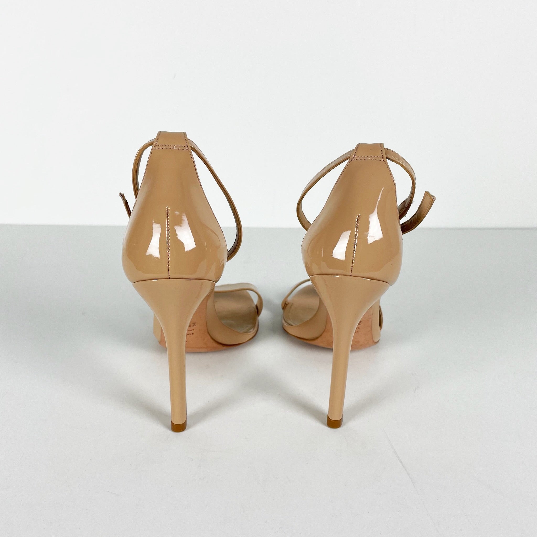 Schutz Cadey Lee Genuine Patent Leather Open Toe High Heel Sandals Shoes Beige 6
