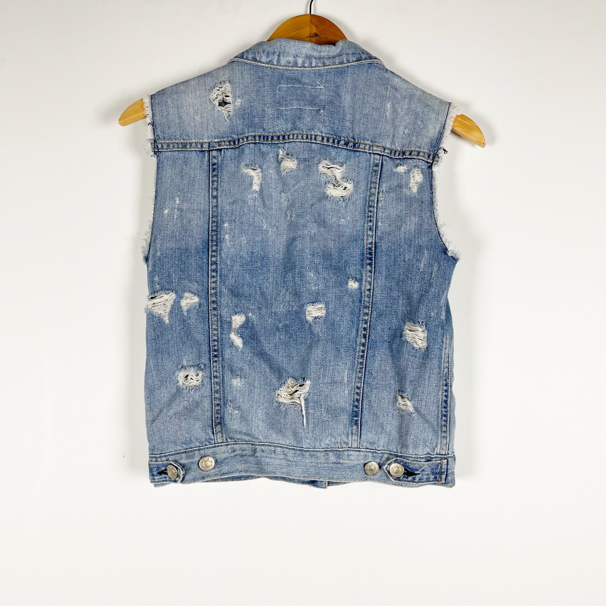 Rag &amp; Bone Women's Cotton Distressed Tattered Sleeveless Collared Vest Jacket XS