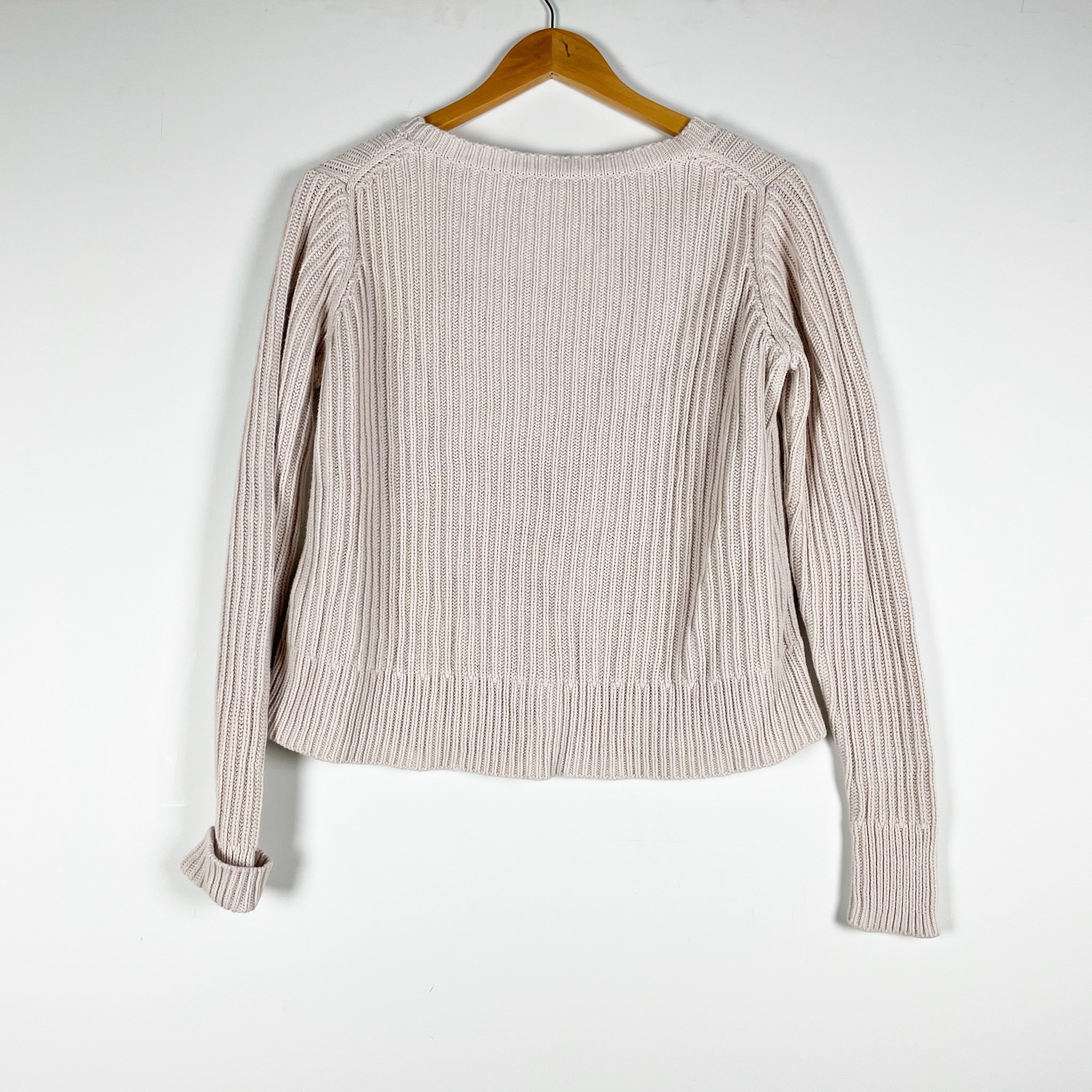 White + Warren Cotton Blend Ribbed Knit Zipper Detail Crew Neck Pullover Sweater