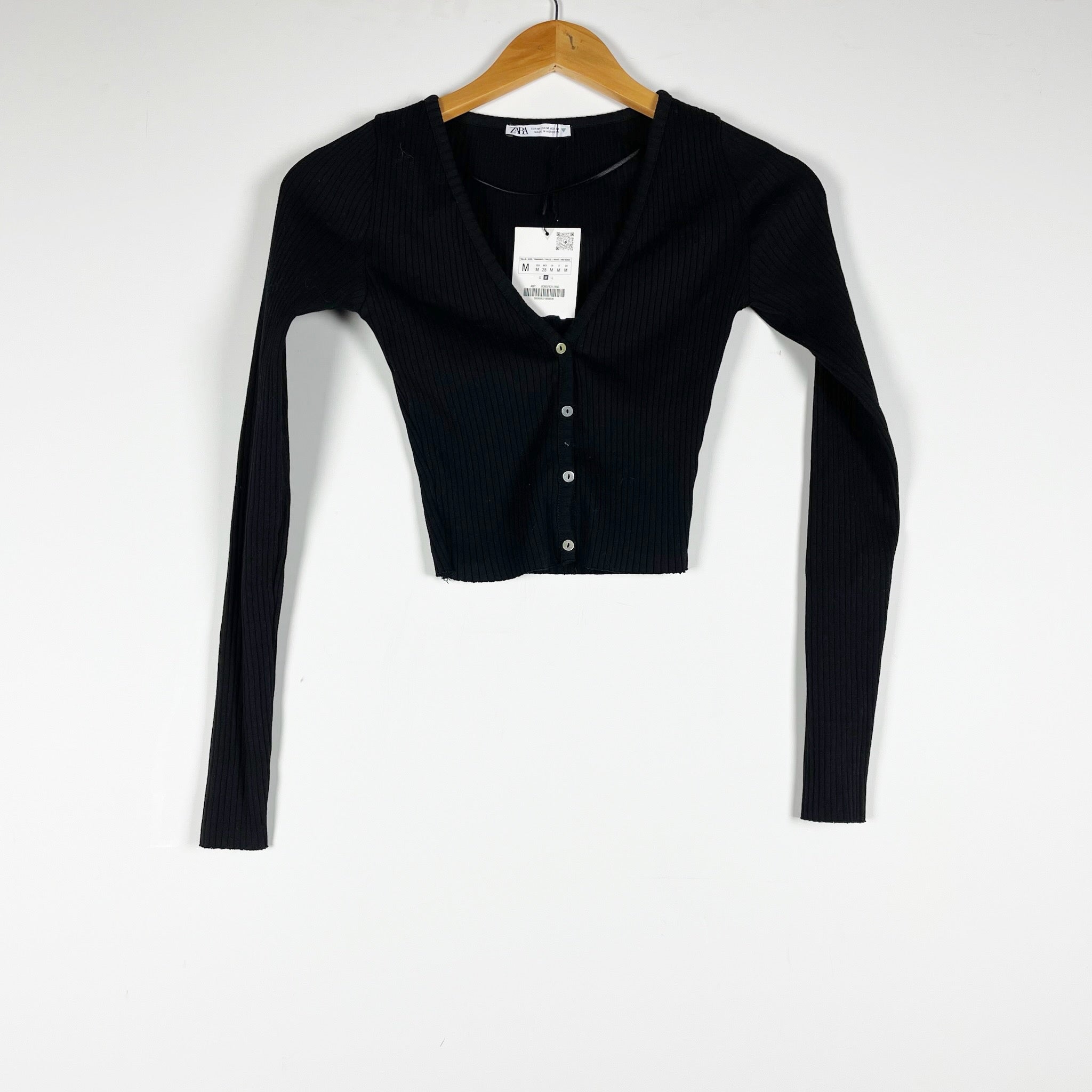 NEW Zara Women's Ribbed Knit Stretch VNeck Button Front Cropped Cardigan Sweater