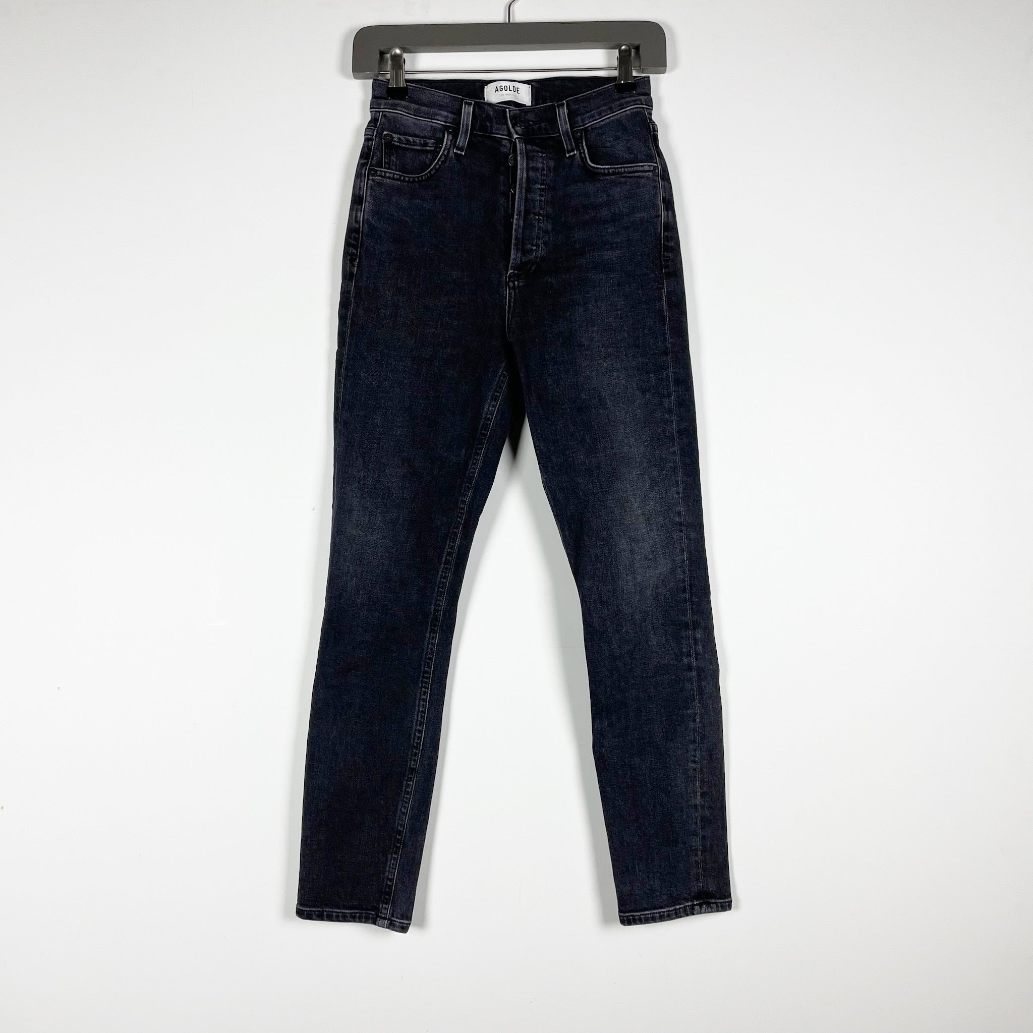 Agolde Denim Women's Nico High Rise Slim Fit Jeans in Virtue Black Wash 23