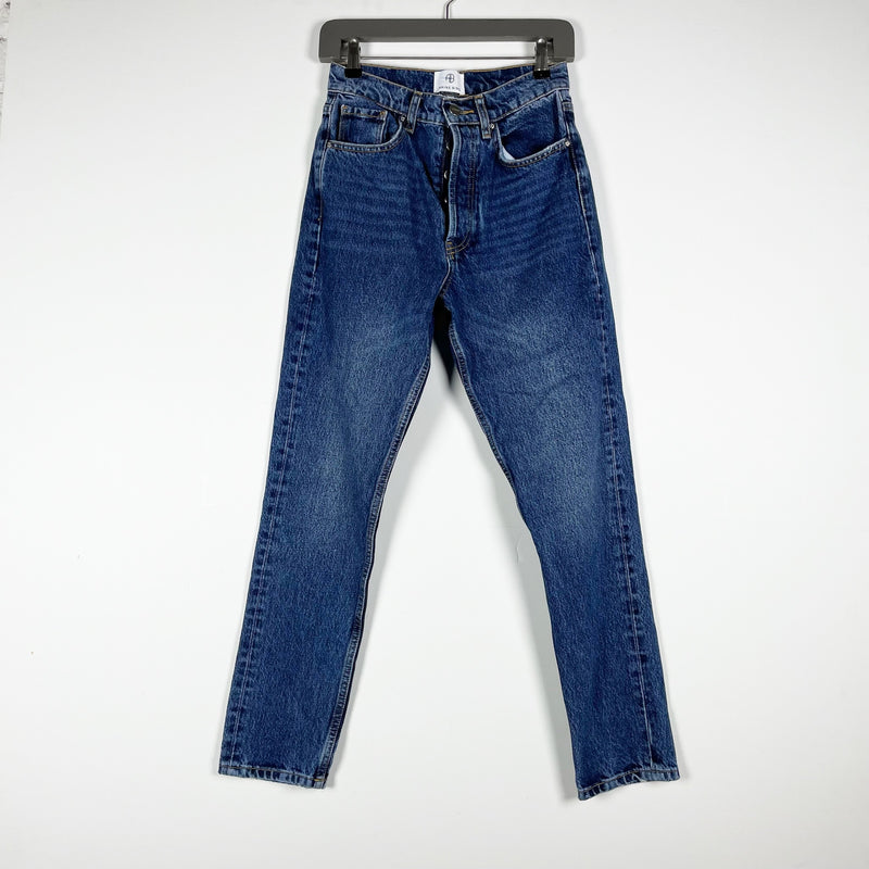 Anine Bing Sonya Mid Rise Cotton Denim Straight Leg Jeans Indigo Blue 25