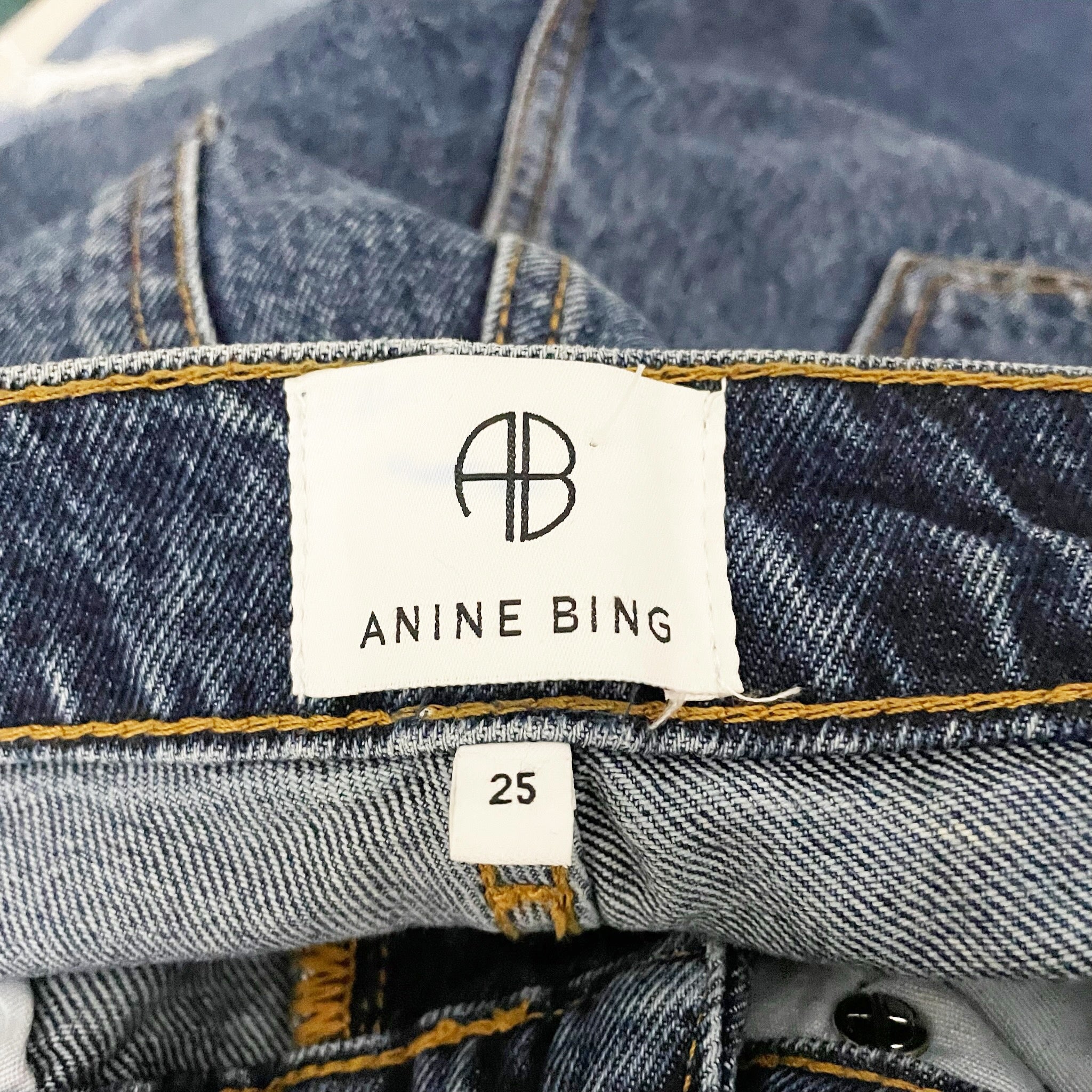 Anine Bing Sonya Mid Rise Cotton Denim Straight Leg Jeans Indigo Blue 25