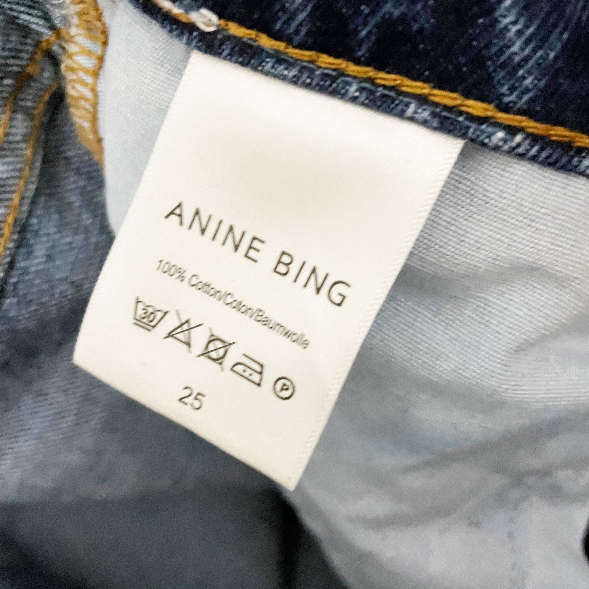 Anine Bing Sonya Mid Rise Cotton Denim Straight Leg Jeans Indigo Blue 25