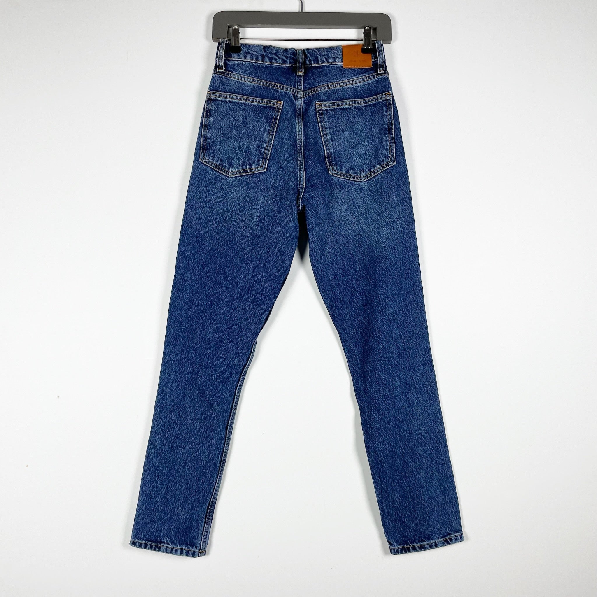 Anine Bing Sonya Mid Rise Cotton Denim Straight Leg Jeans Indigo Blue 25
