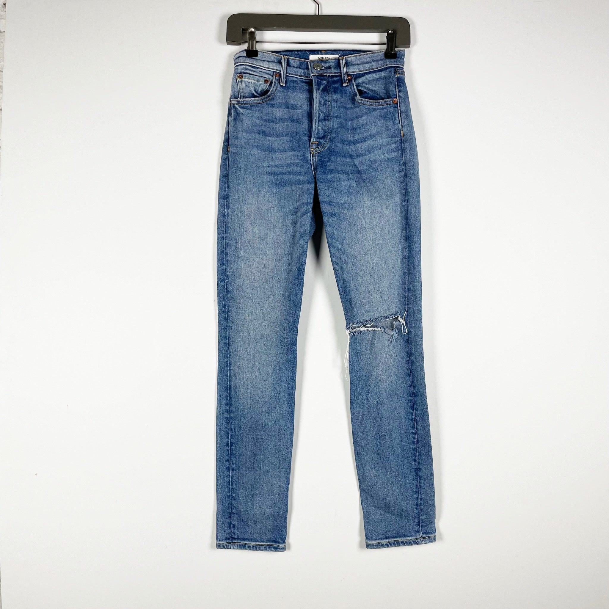 GRLFRND Karolina Cotton Stretch Ripped High Waist Skinny Jeans Cross Your Mind