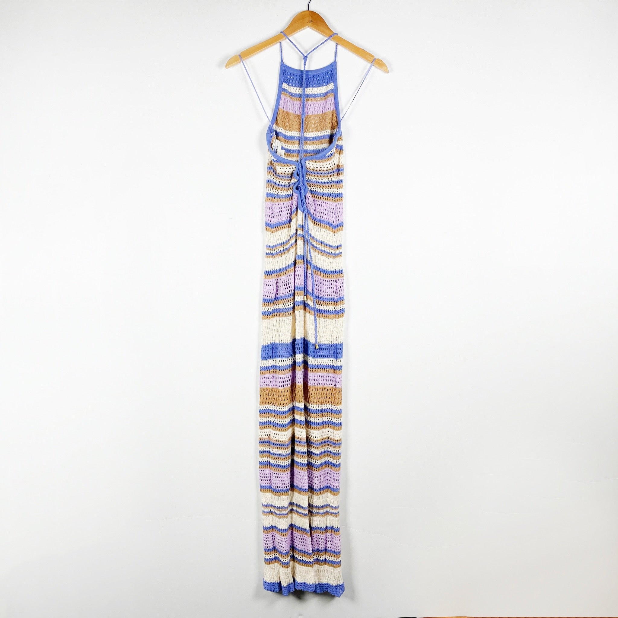 L*Space Allegra Cotton Crochet Knit Halter Neck Pullover Stripe Print Maxi Dress