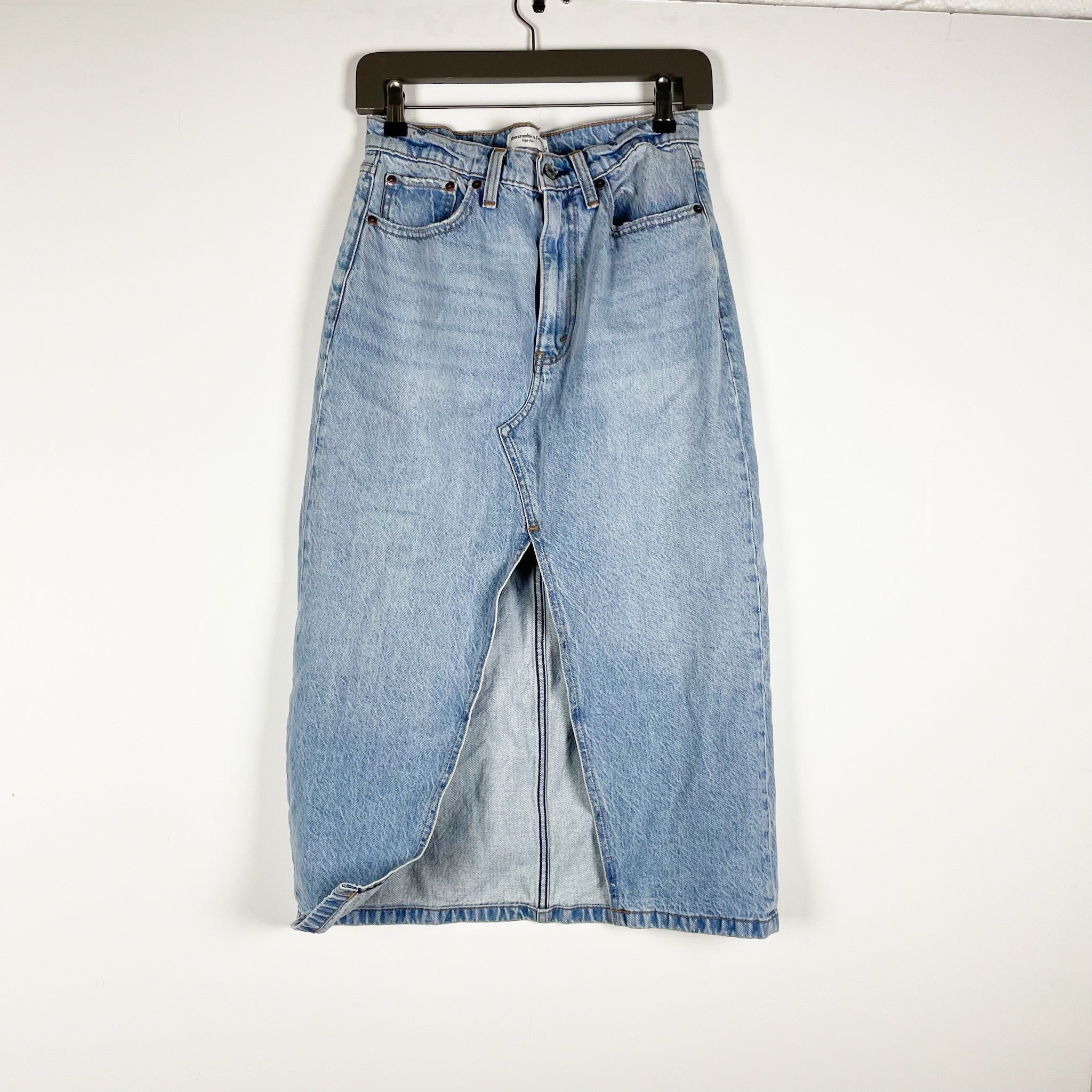 Abercrombie & Fitch Women's Cotton Stretch High Rise Denim Jean Straight Skirt 4